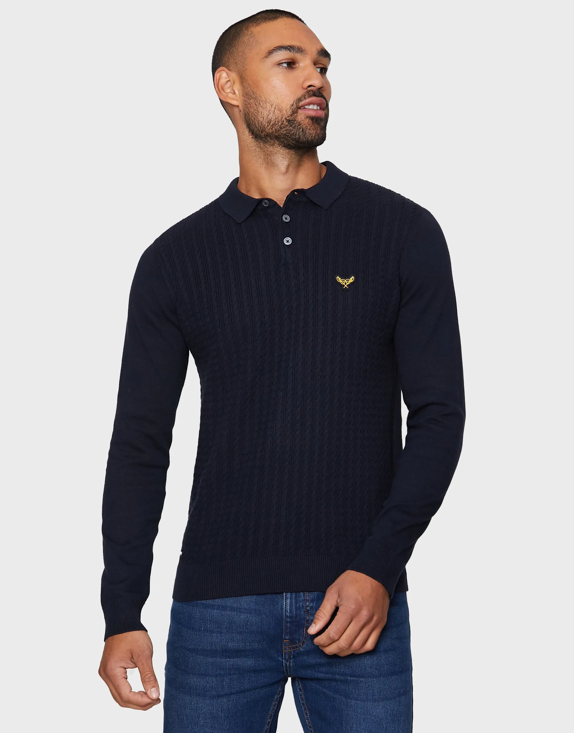 Men's Navy Polo Neck Jumper sold by Threadbare