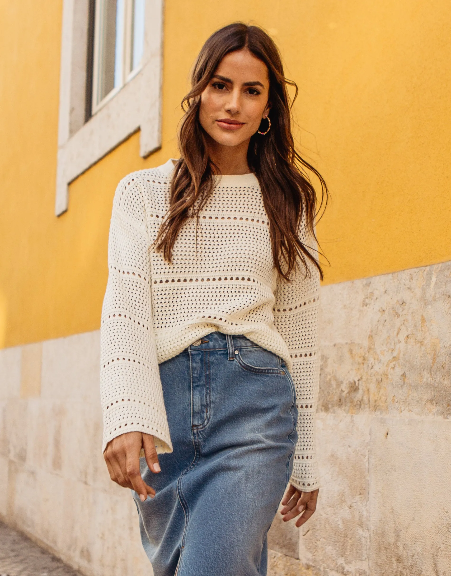 Women's Cream Pointelle Crochet Jumper sold by Threadbare