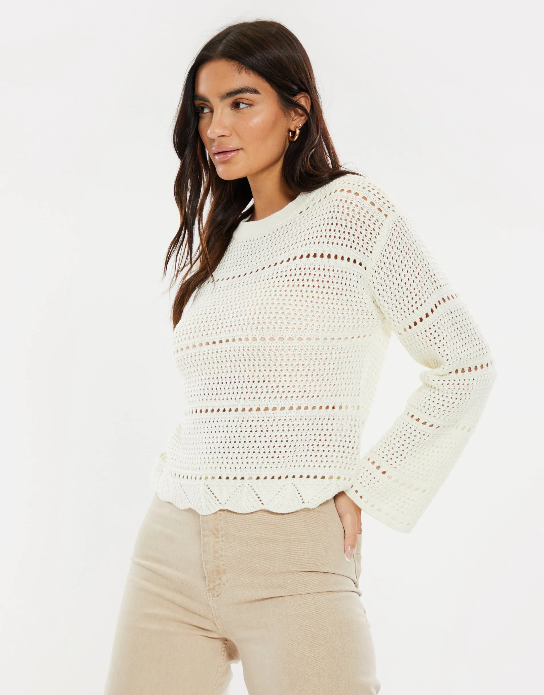Women's Cream Pointelle Crochet Jumper sold by Threadbare product image thumbnail 4