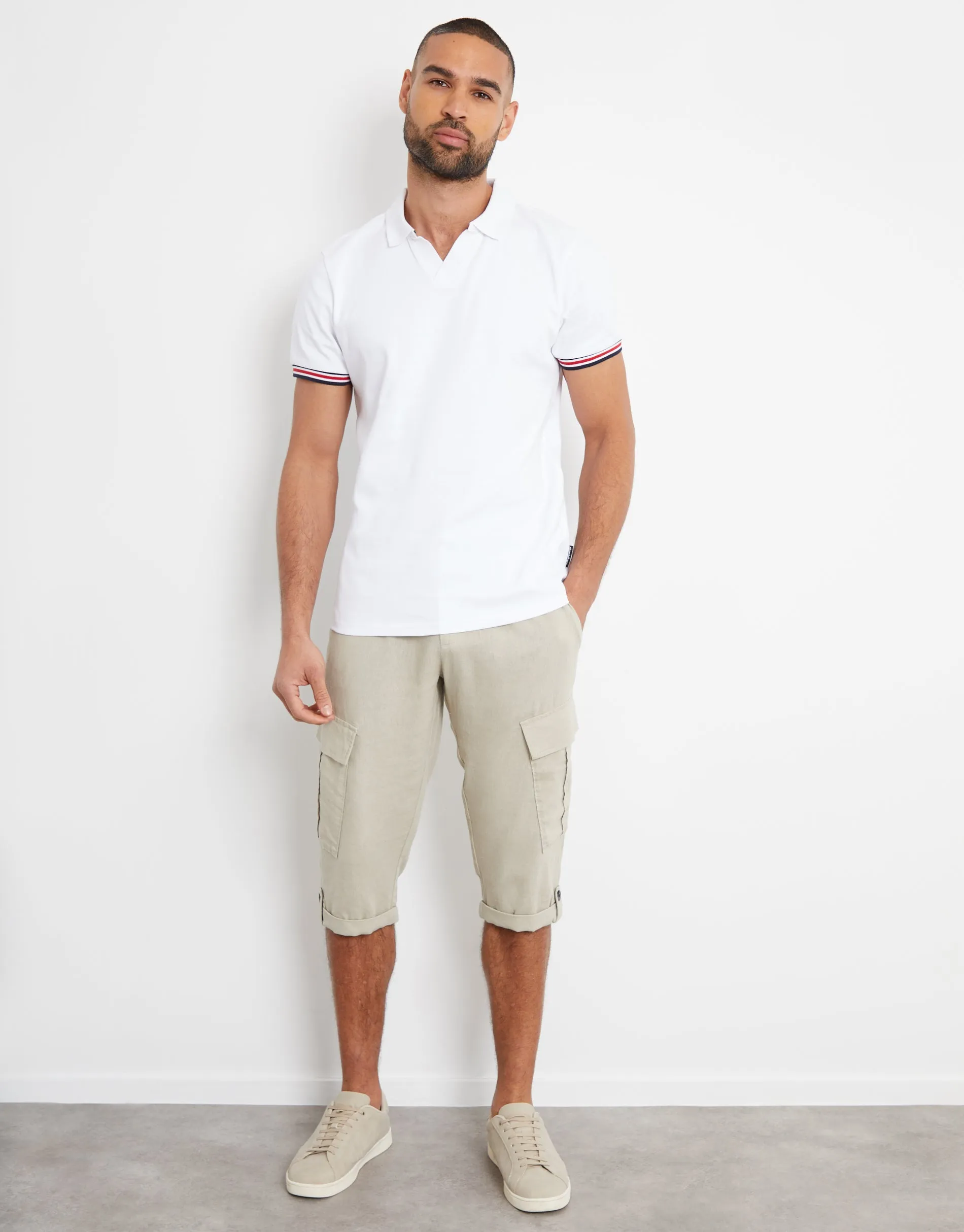 Men's Stone Linen Blend 3/4 Length Cargo Trousers sold by Threadbare product image thumbnail 3