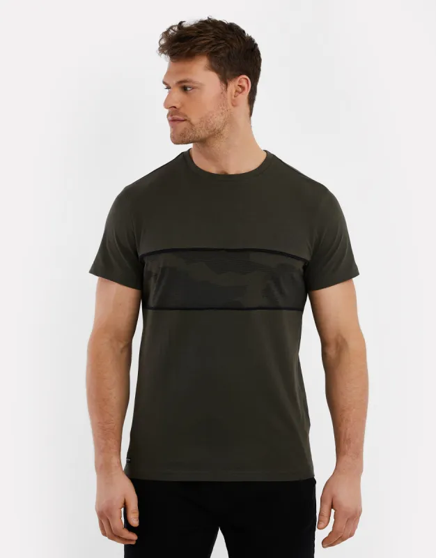 Men's Dark Khaki Camo Stripe T-Shirt sold by Threadbare