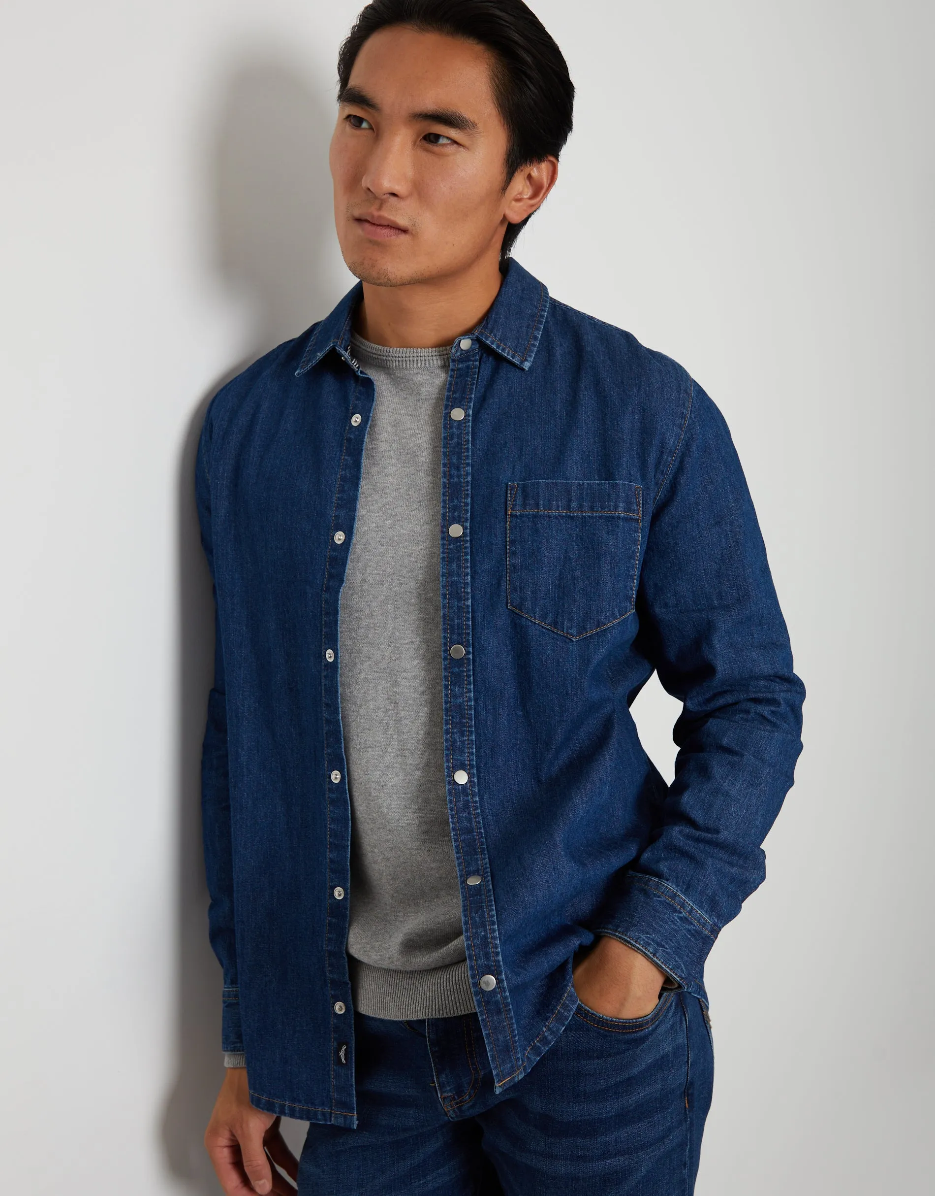 Threadbare Men's Mid Wash Denim Long Sleeve Shirt sold by Threadbare
