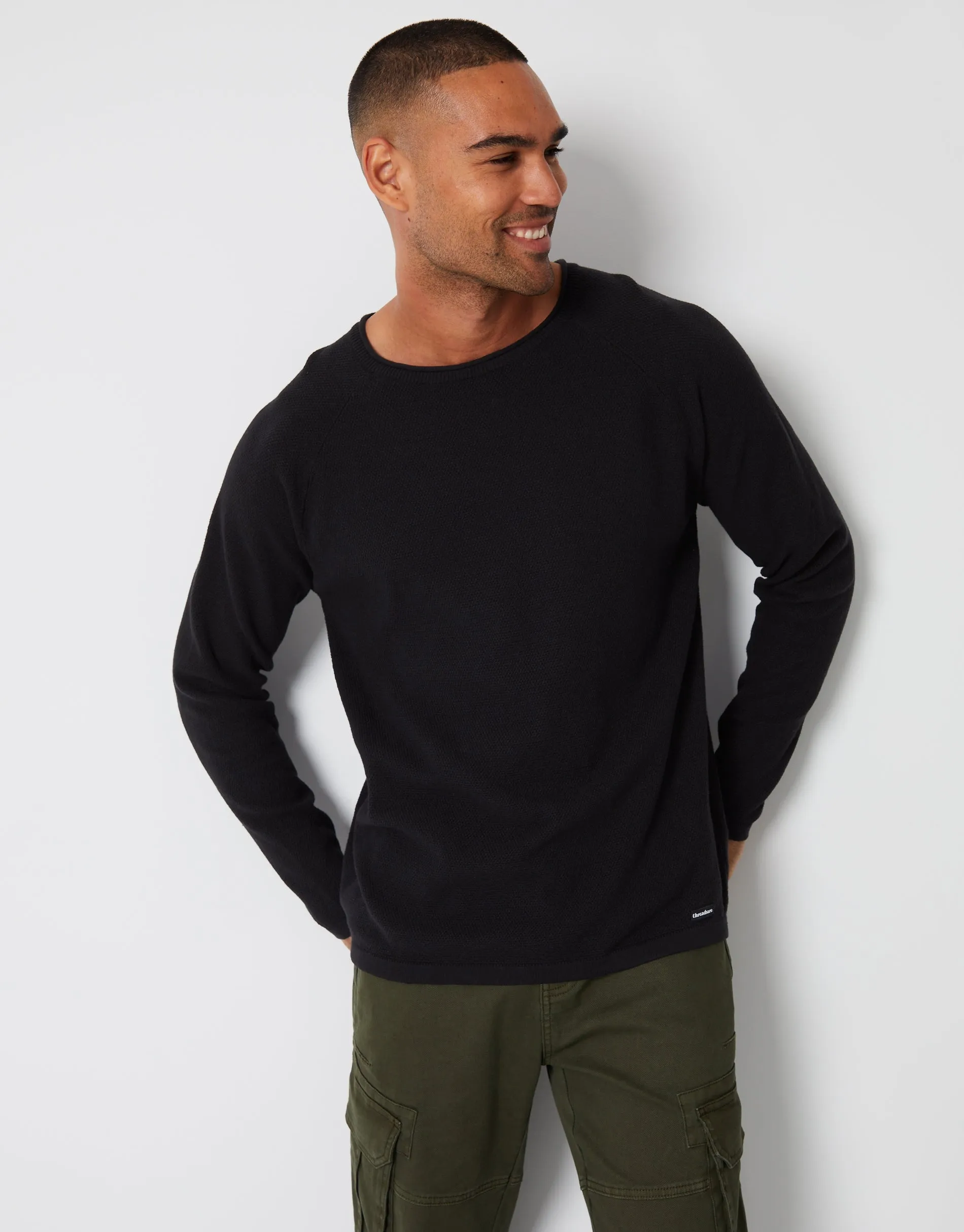 Men's Black Knit Crew Neck Jumper sold by Threadbare