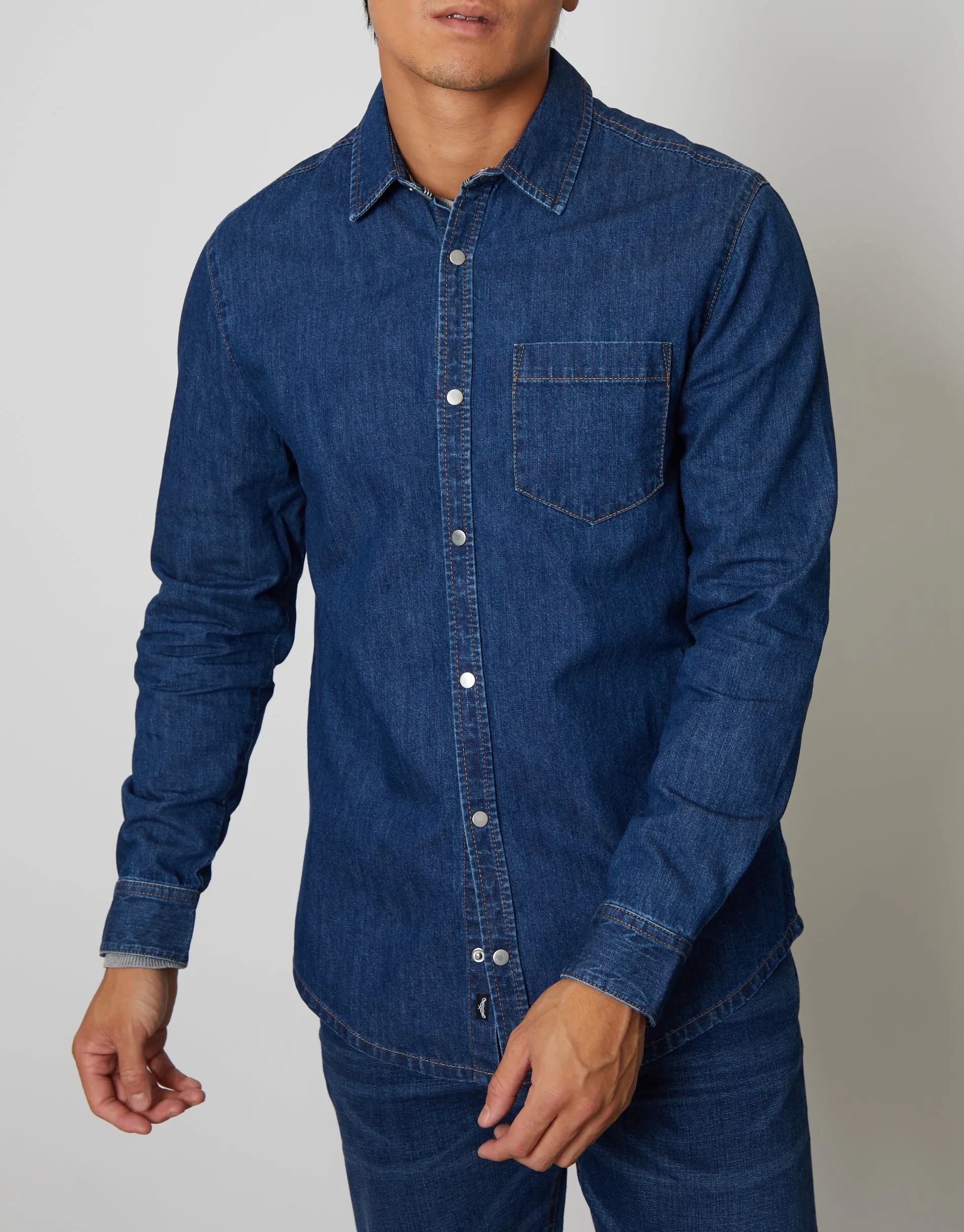 Threadbare Men's Mid Wash Denim Long Sleeve Shirt sold by Threadbare product image thumbnail 5