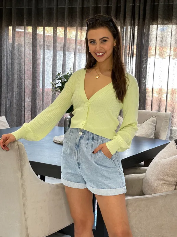 Women's Green Balloon Sleeve Cardigan sold by Threadbare