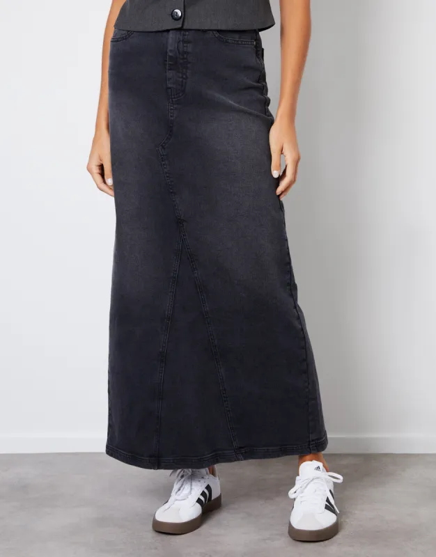 Women's Charcoal Split Back Fishtail Denim Maxi Skirt sold by Threadbare