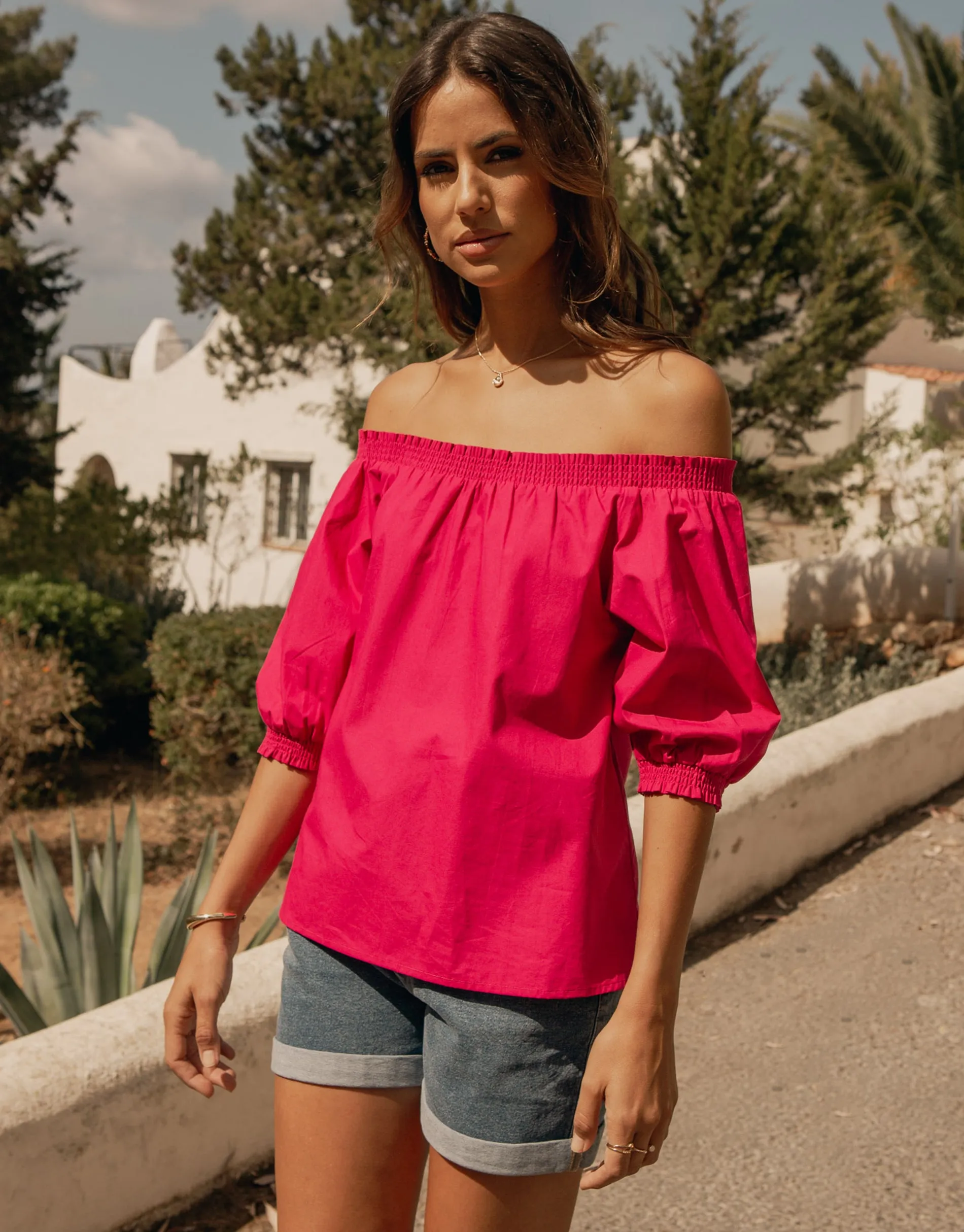 Women's Pink Off the Shoulder Bardot Puff Sleeve Top sold by Threadbare product image thumbnail 3