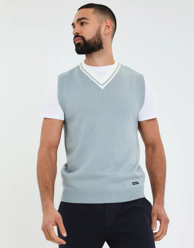 Men's Green V Neck Knitted Vest sold by Threadbare