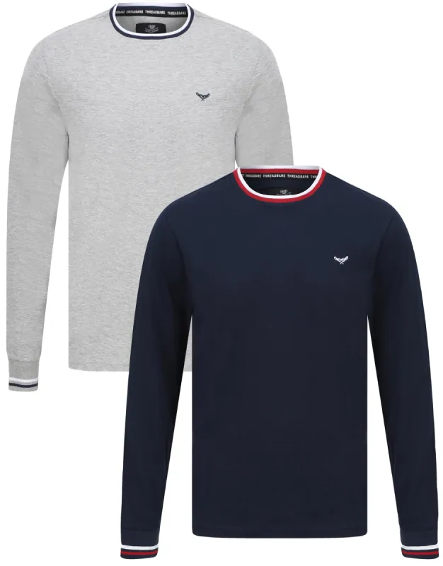 Men's Navy Blue & Grey Long Sleeve T-Shirts (2 Pack) sold by Threadbare