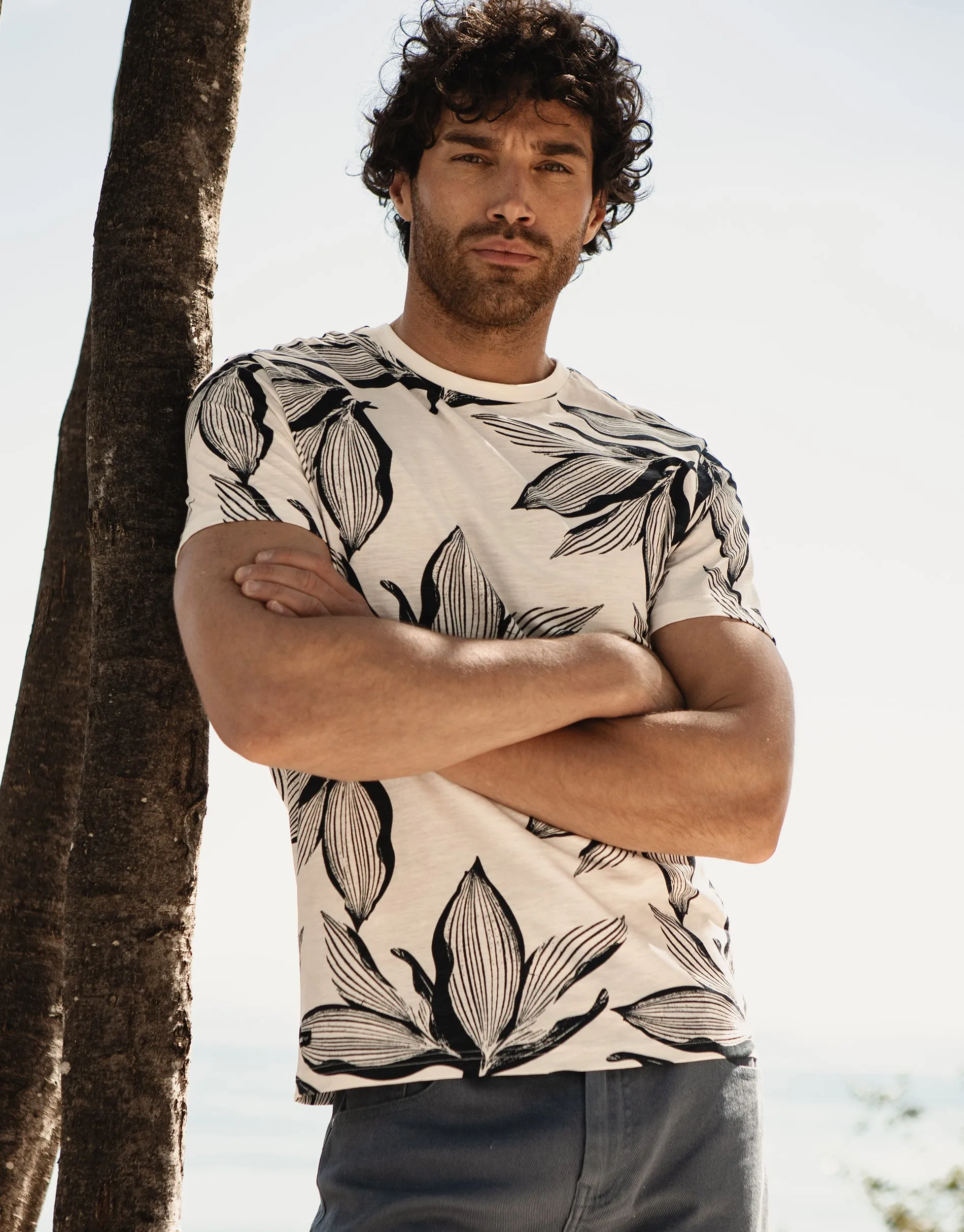Men's Ecru Floral Print T-Shirt sold by Threadbare
