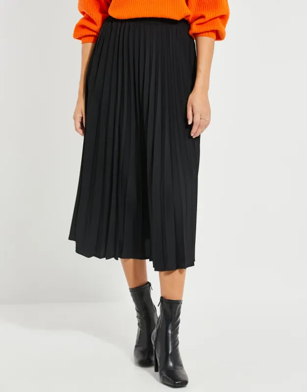Women's Black Pleated Midi Skirt sold by Threadbare