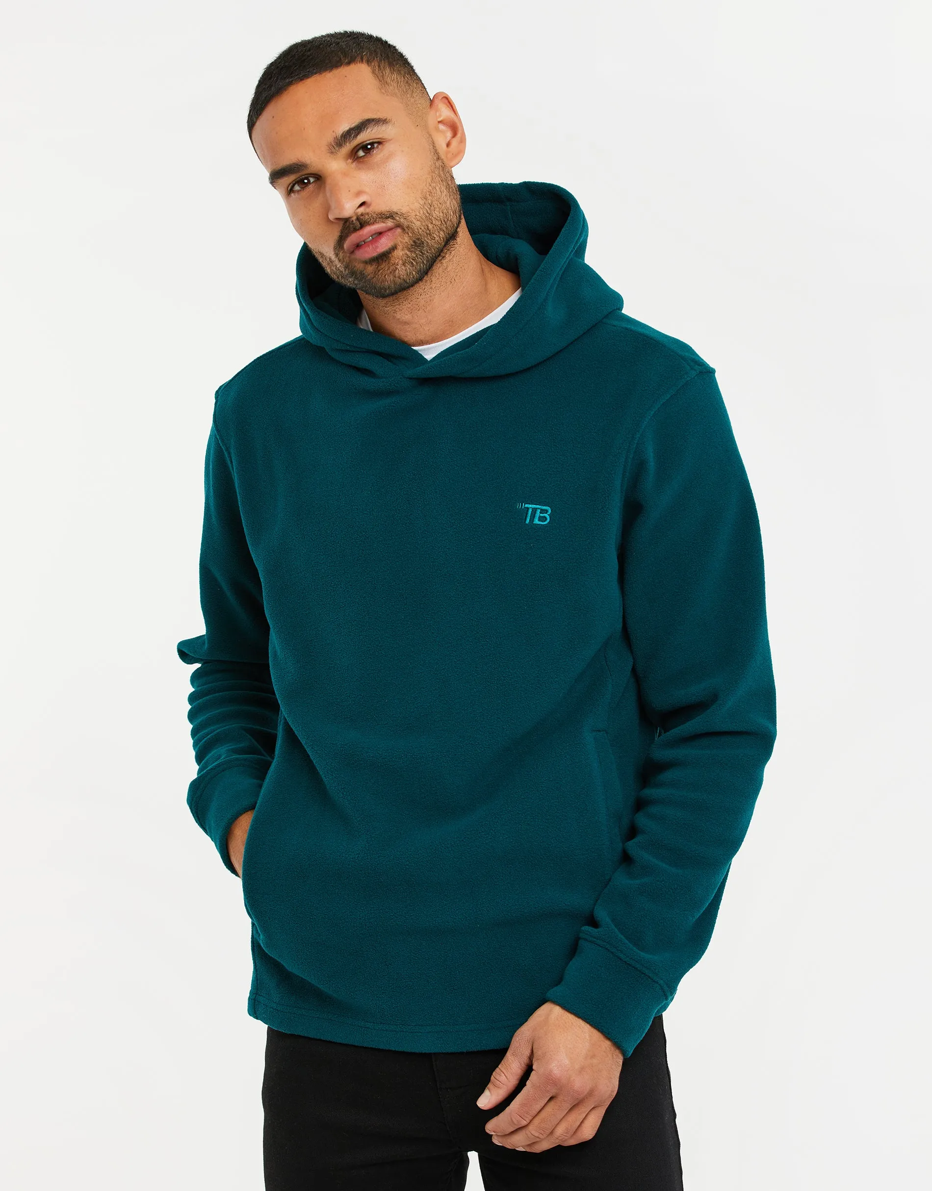 Teal Green Microfleece Overhead Hoodie sold by Threadbare