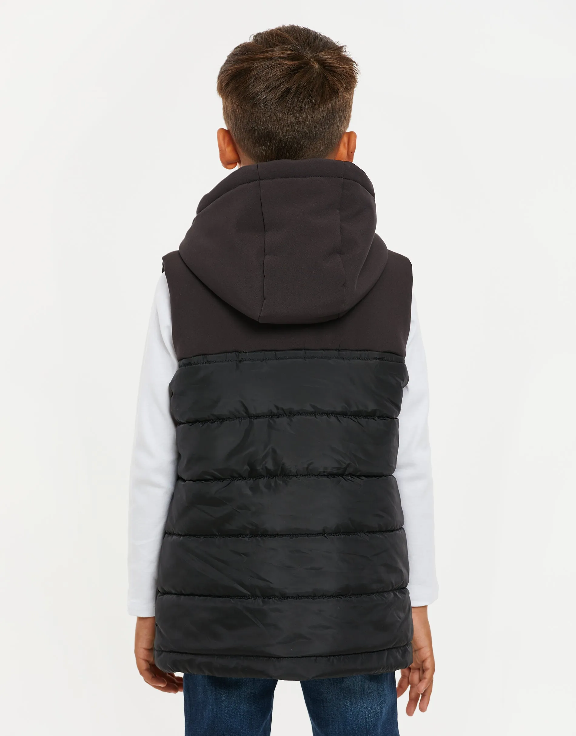Boys' Black Padded Hooded Gilet sold by Threadbare product image thumbnail 2