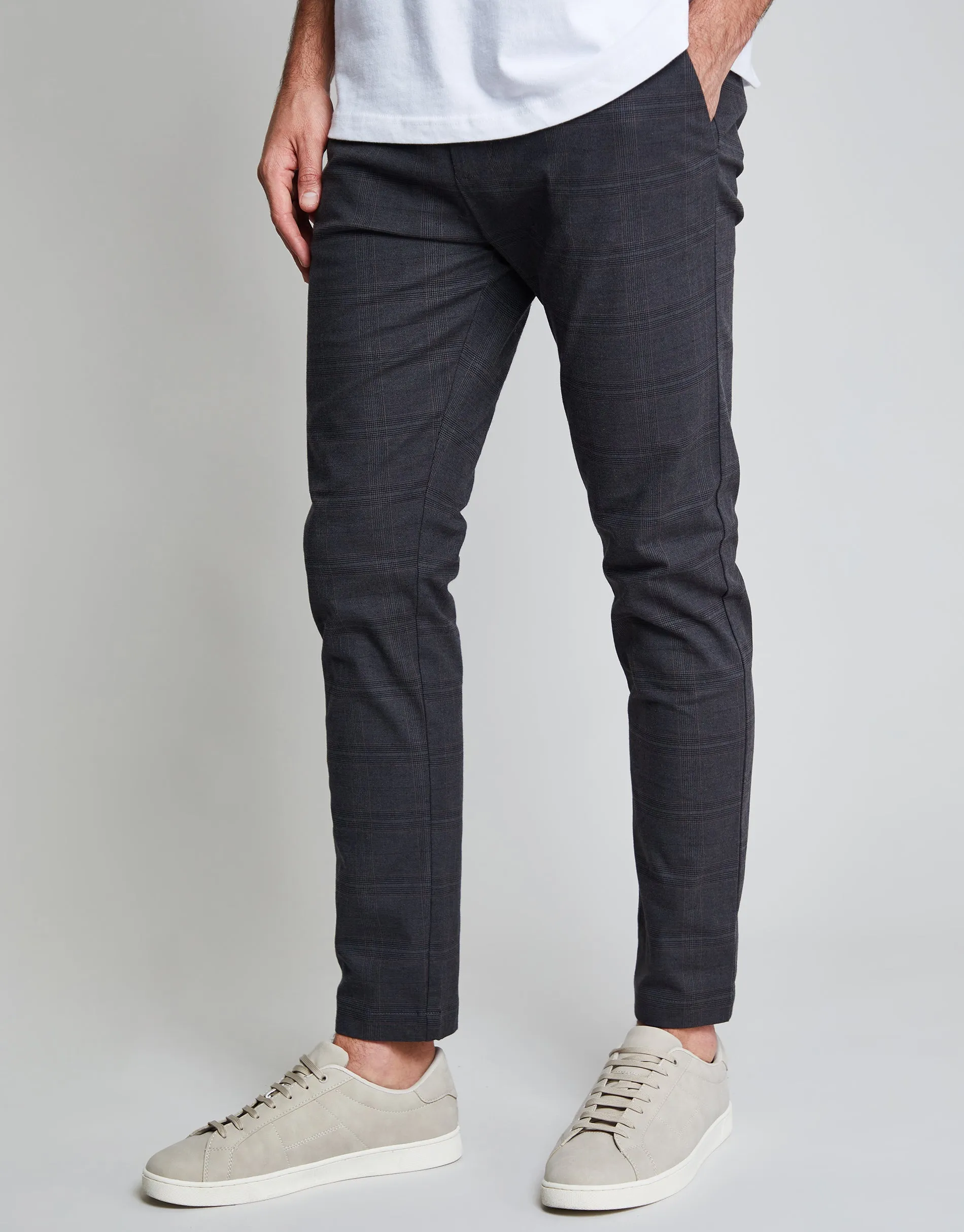 Threadbare Luxe Men's Black Check Stretch Chino Trousers sold by Threadbare