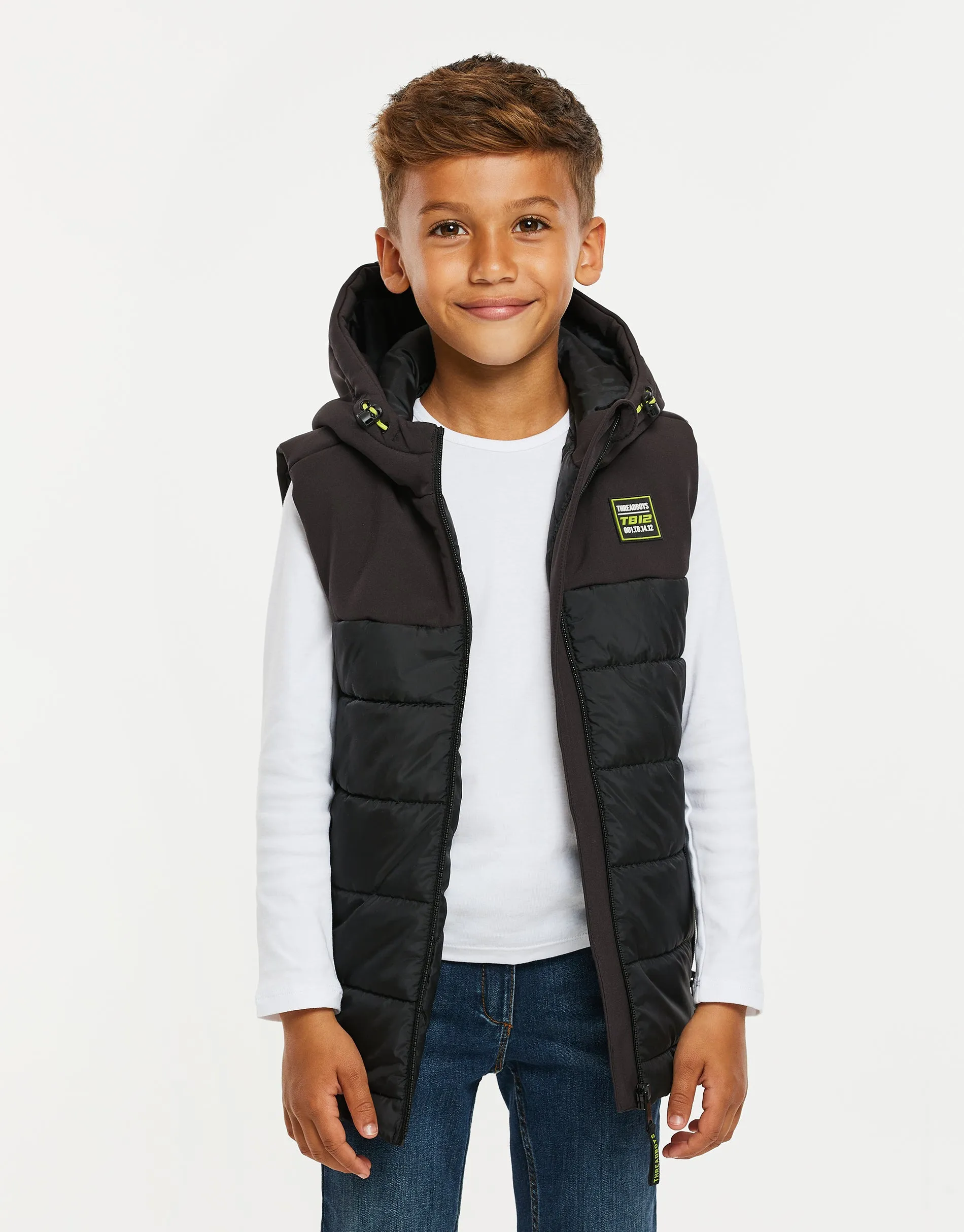 Boys' Black Padded Hooded Gilet sold by Threadbare