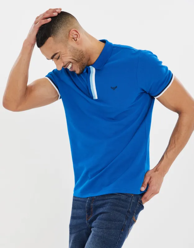 Men's Blue Stripe Placket Rib Collar Polo Shirt sold by Threadbare