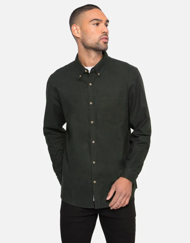 Men's Green Long Sleeve Cord Shirt sold by Threadbare