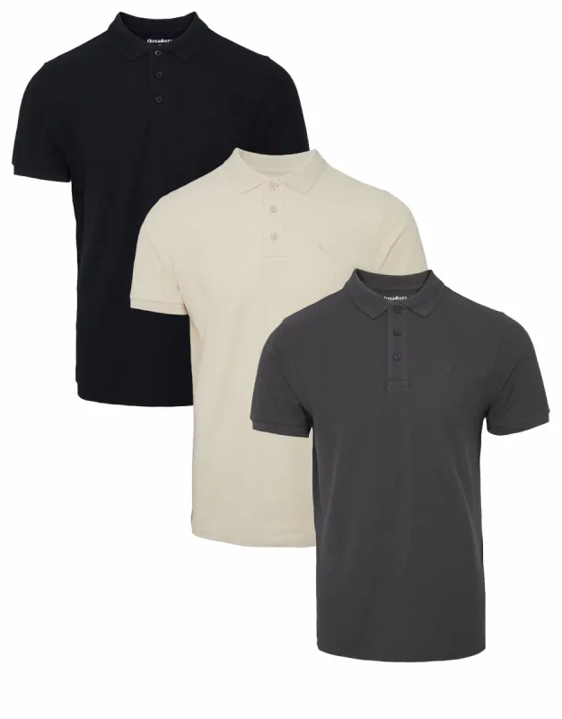 Men's Multi Pique Polo Shirts (3 Pack) sold by Threadbare