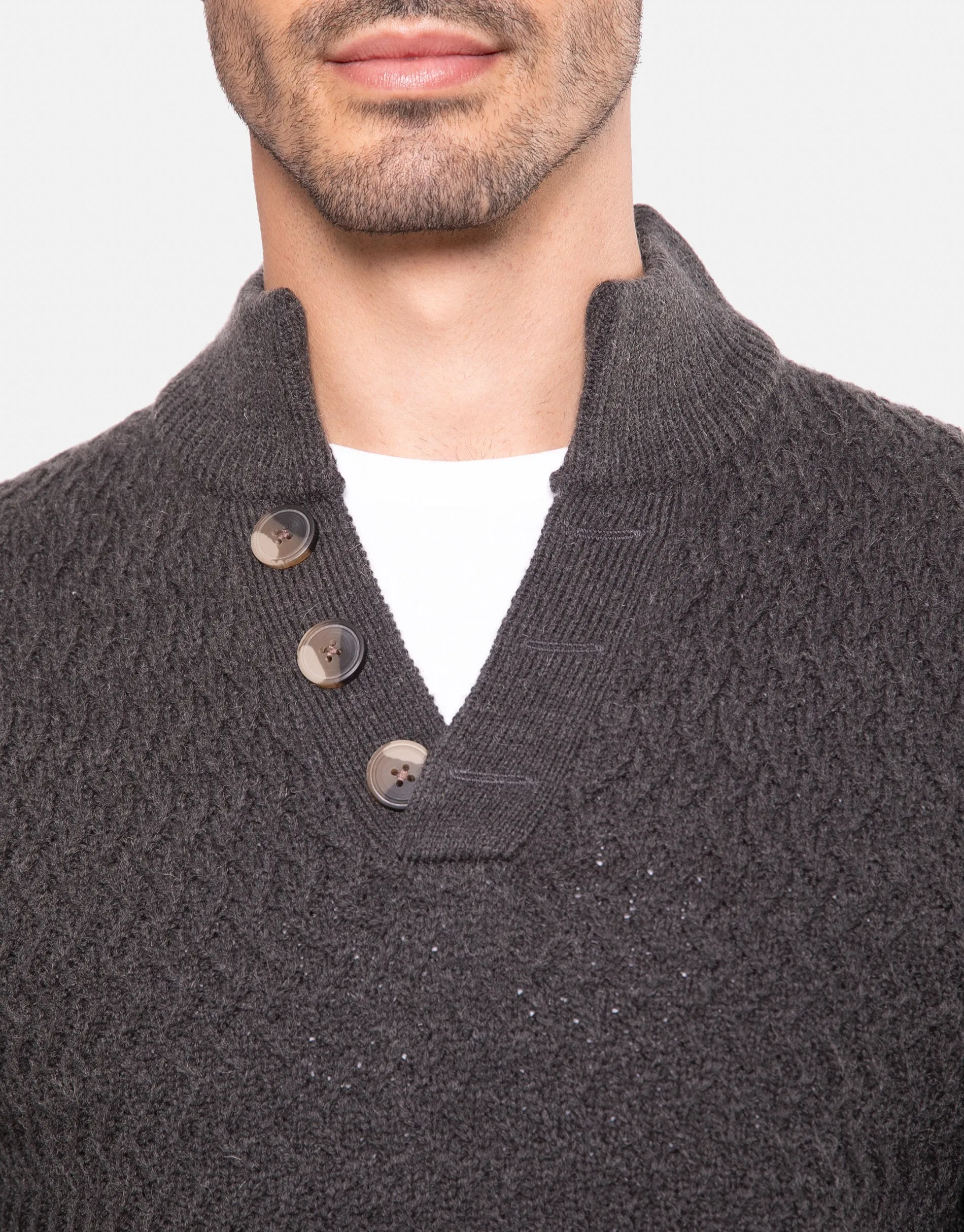 Men's Dark Grey Button Neck Jumper sold by Threadbare product image thumbnail 4