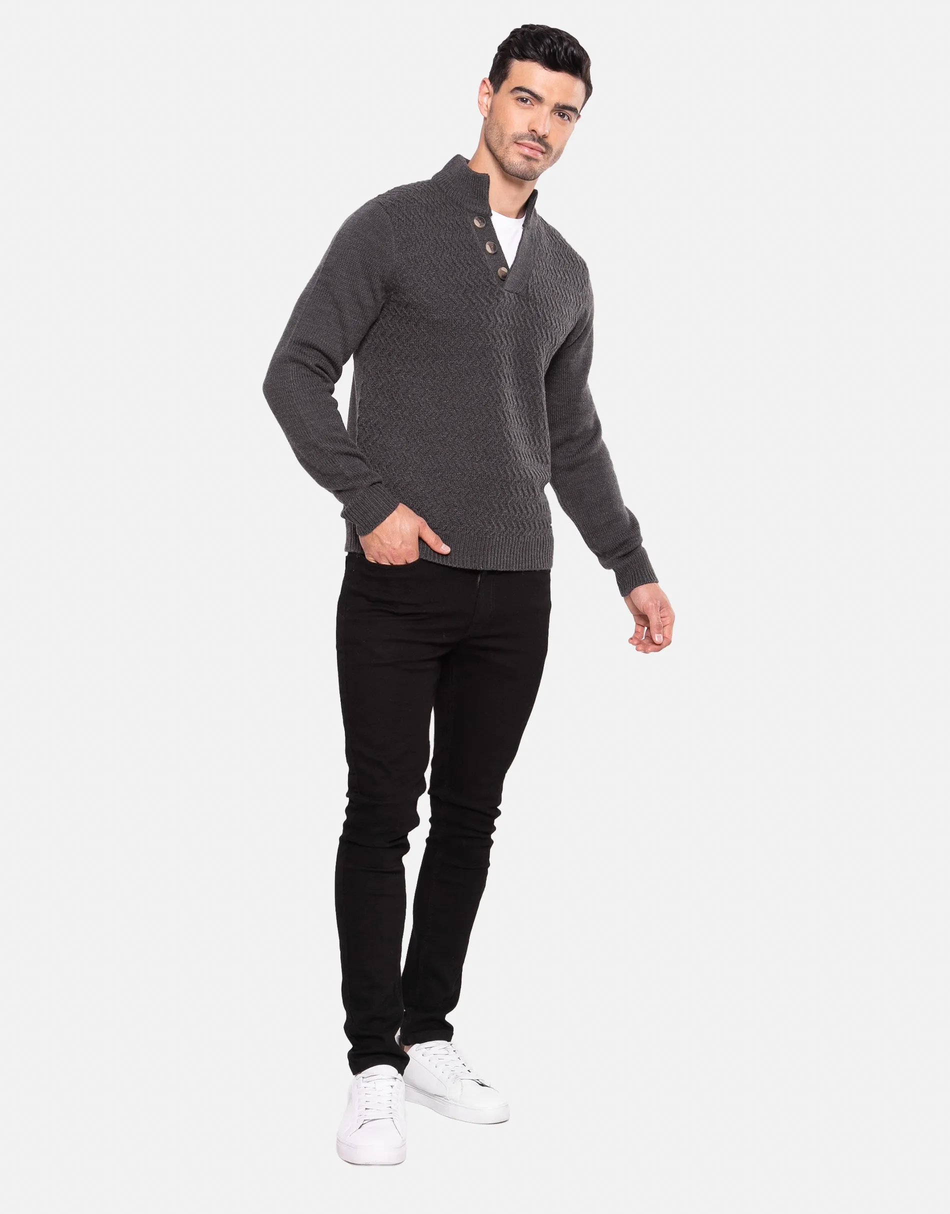 Men's Dark Grey Button Neck Jumper sold by Threadbare product image thumbnail 3