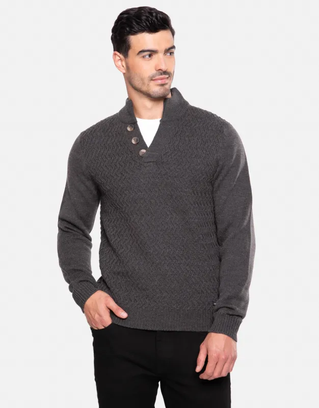 Men's Dark Grey Button Neck Jumper sold by Threadbare