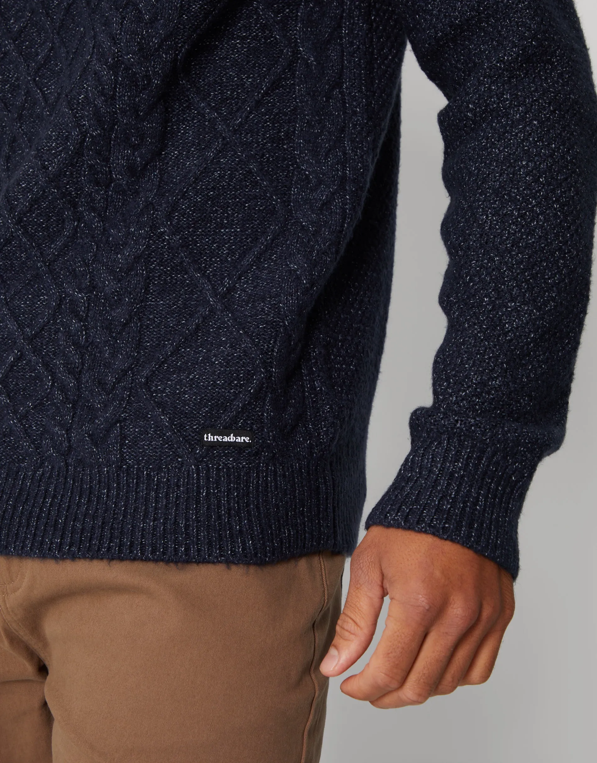 Threadbare Men's Navy Cable Knit Turtle Neck Jumper sold by Threadbare product image thumbnail 4