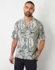 Tropical Leaf Print Revere Collar Short Sleeve Shirt sold by Threadbare