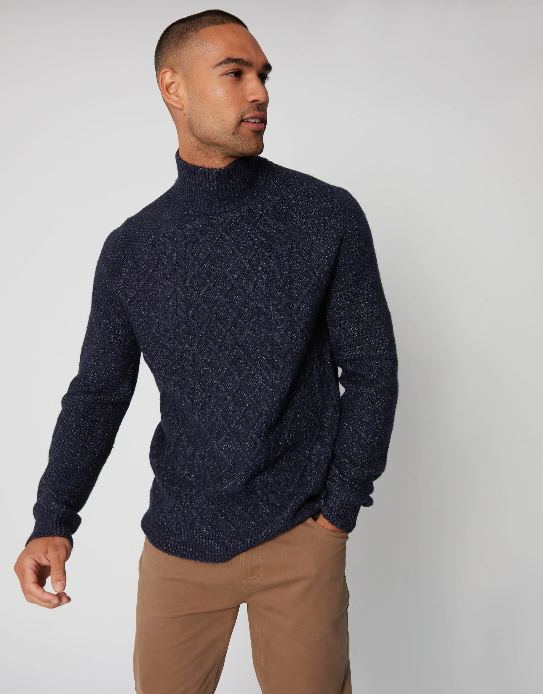 Threadbare Men's Navy Cable Knit Turtle Neck Jumper sold by Threadbare
