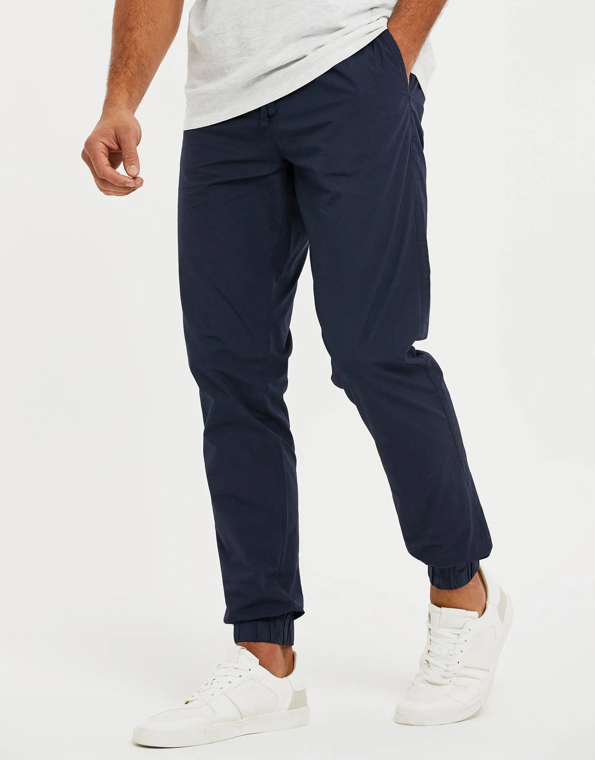 Men's Navy Cuffed Jogger Style Trousers sold by Threadbare