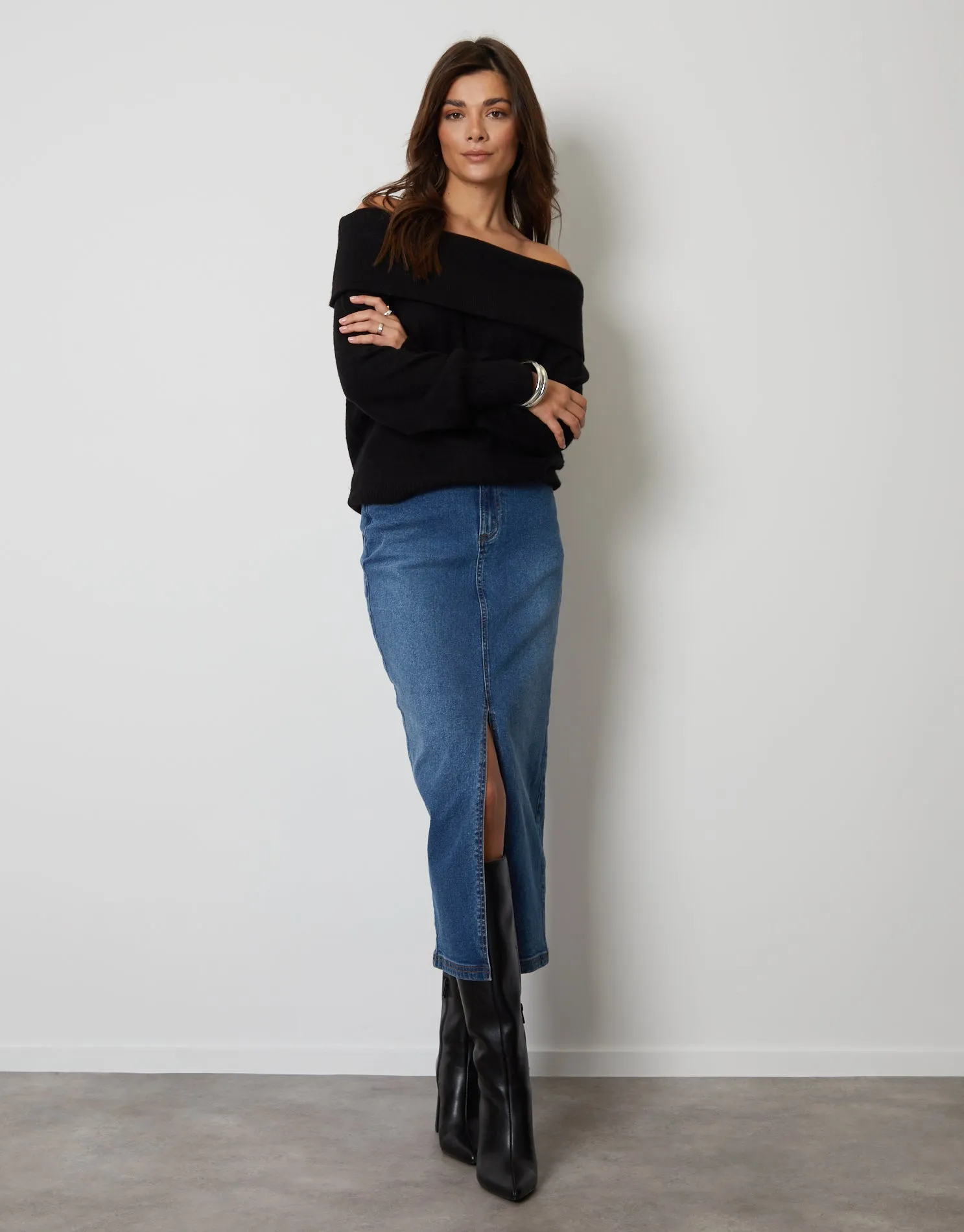 Women's Black Off The Shoulder Bardot Jumper sold by Threadbare product image thumbnail 4