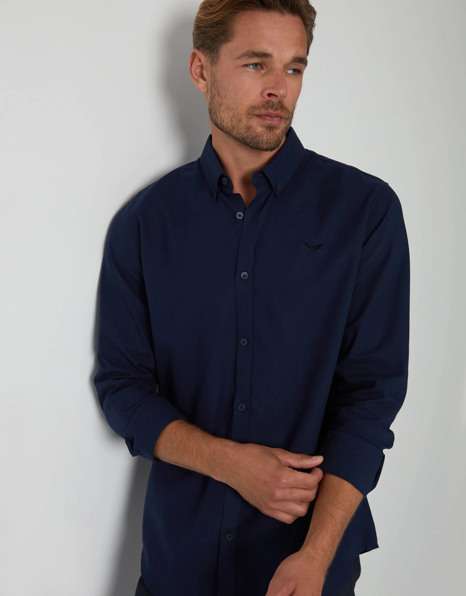 Navy Cotton Long Sleeve Shirt sold by Threadbare