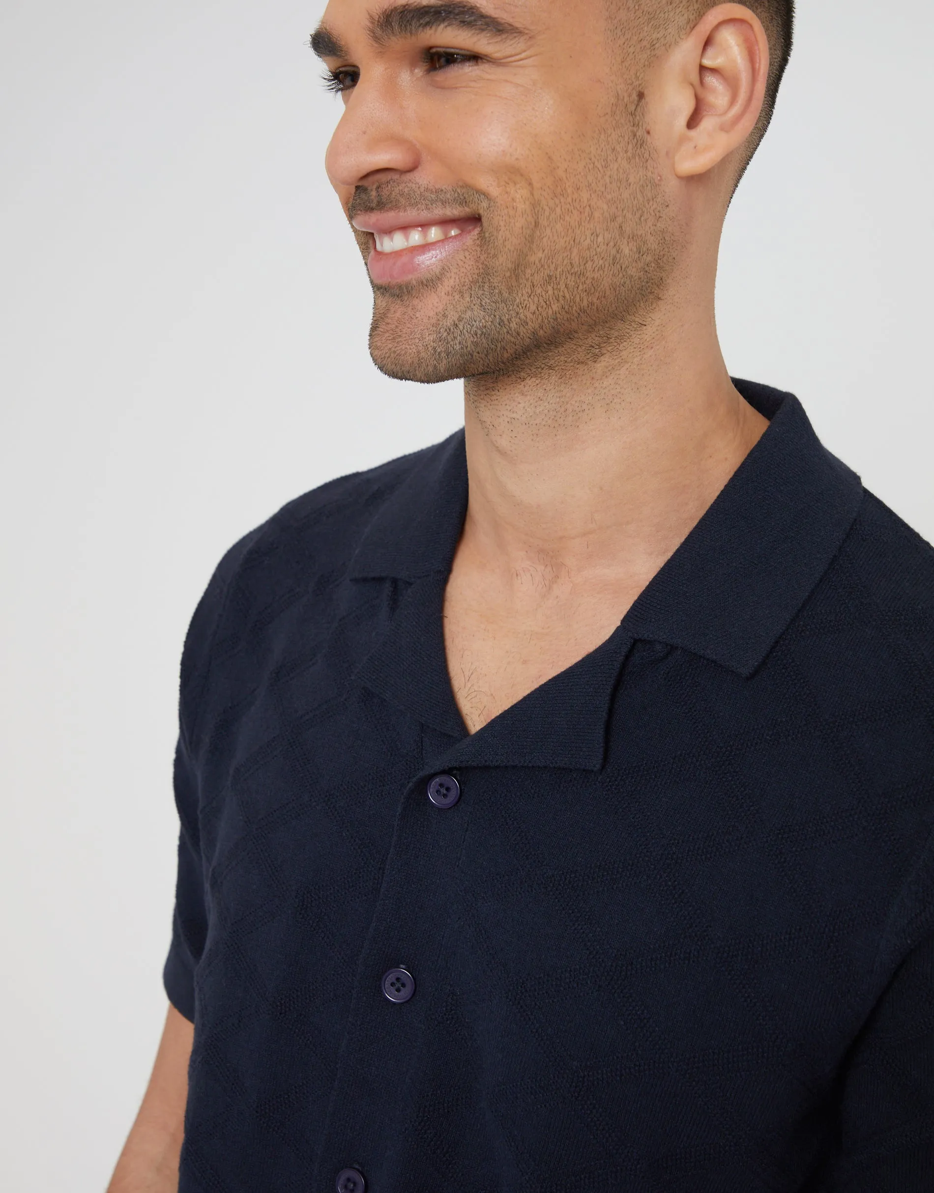 Men's Navy Revere Collar Short Sleeve Knit Shirt sold by Threadbare product image thumbnail 4