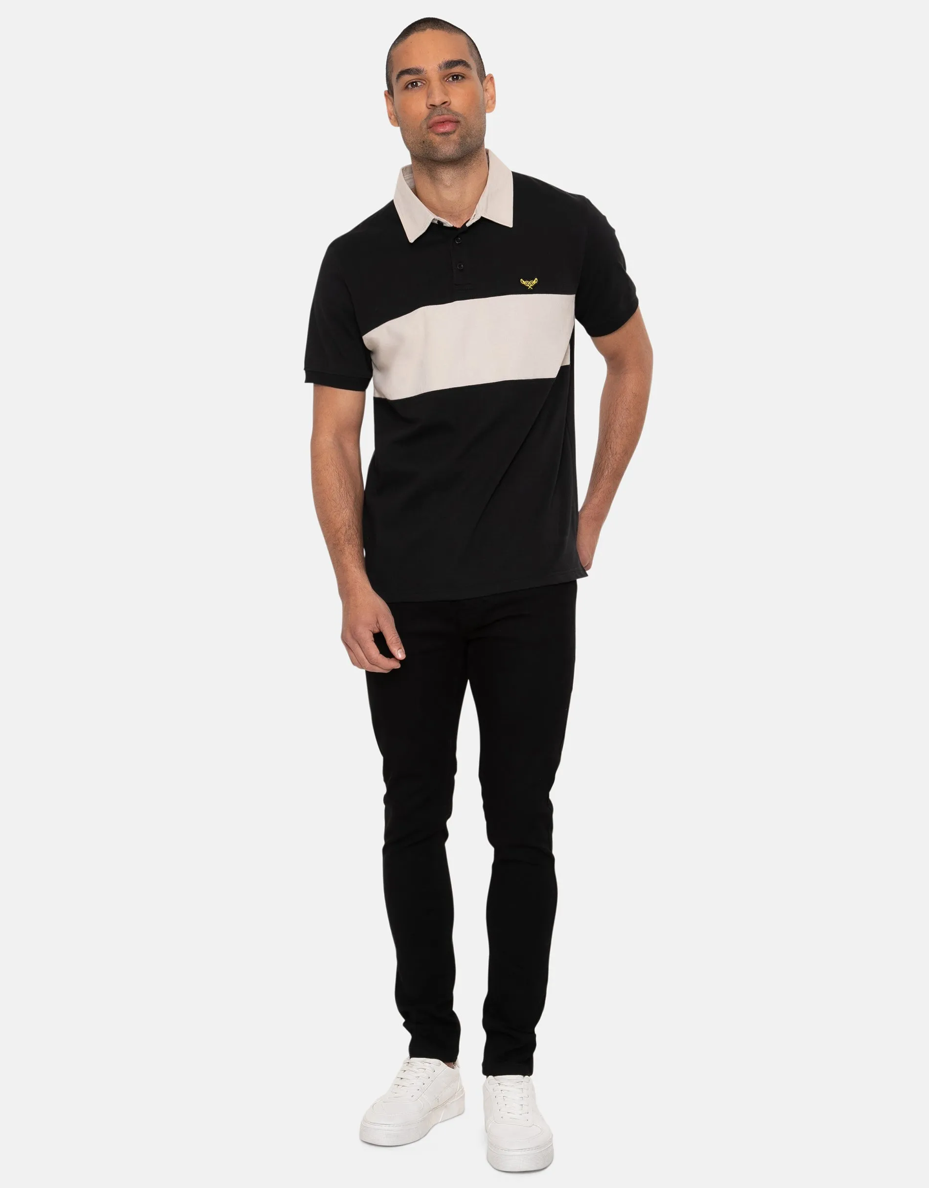 Men's Black Colourblock Rugby Shirt sold by Threadbare product image thumbnail 3