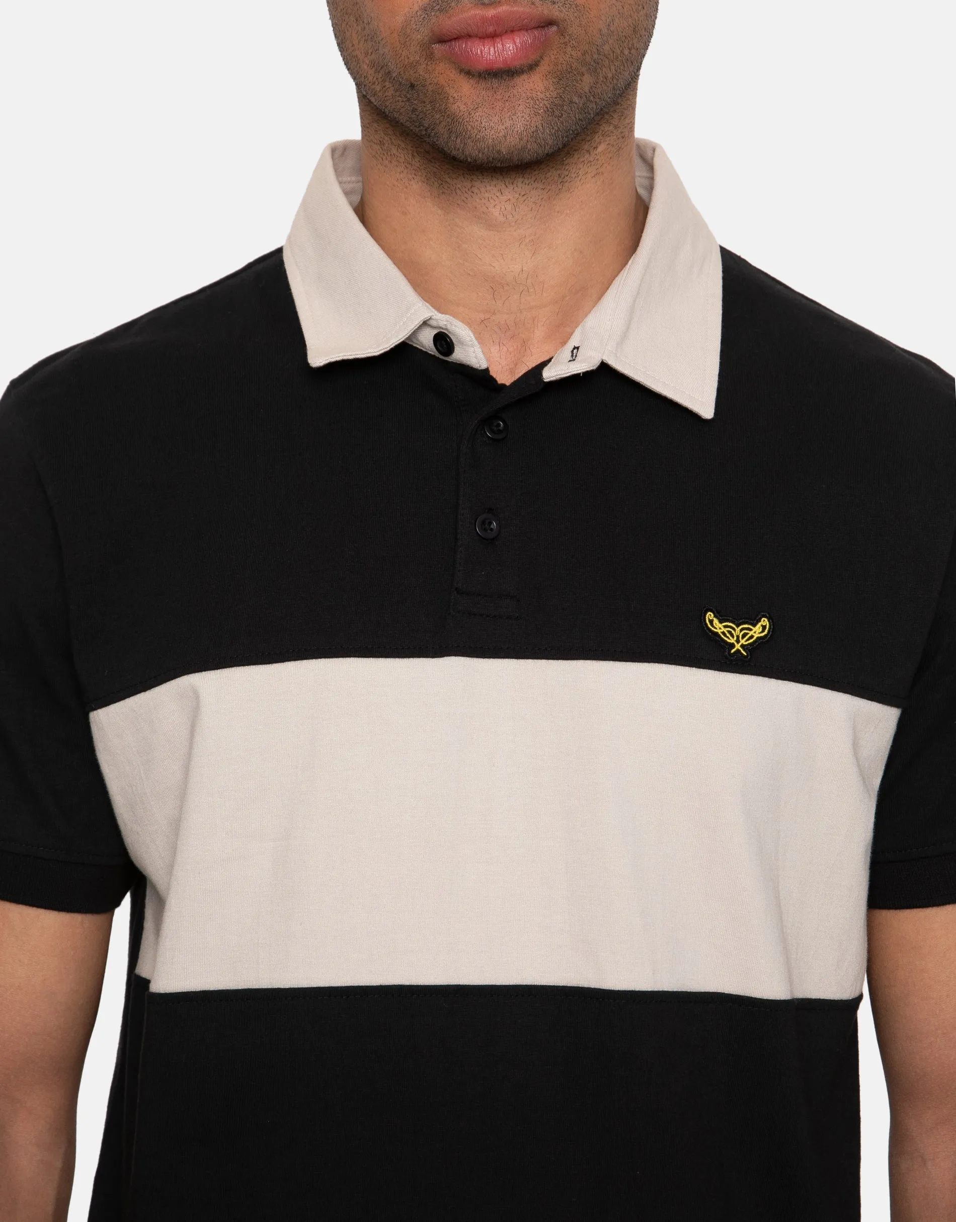 Men's Black Colourblock Rugby Shirt sold by Threadbare product image thumbnail 4