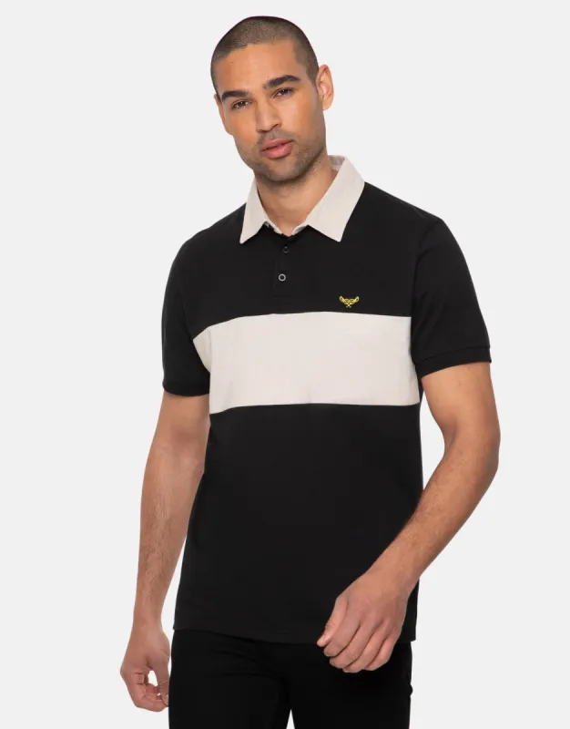 Men's Black Colourblock Rugby Shirt sold by Threadbare