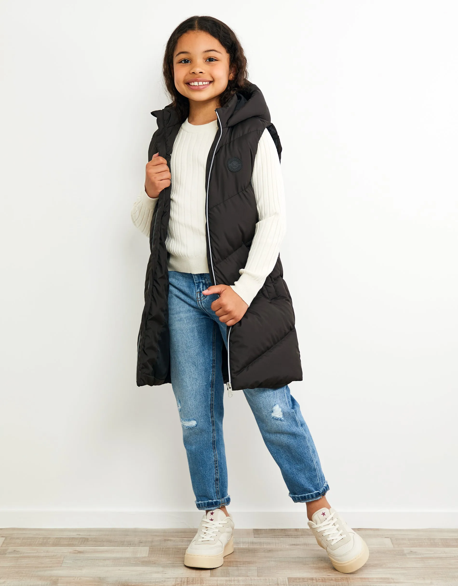 Girls' Black Quilted Longline Gilet sold by Threadbare product image thumbnail 4