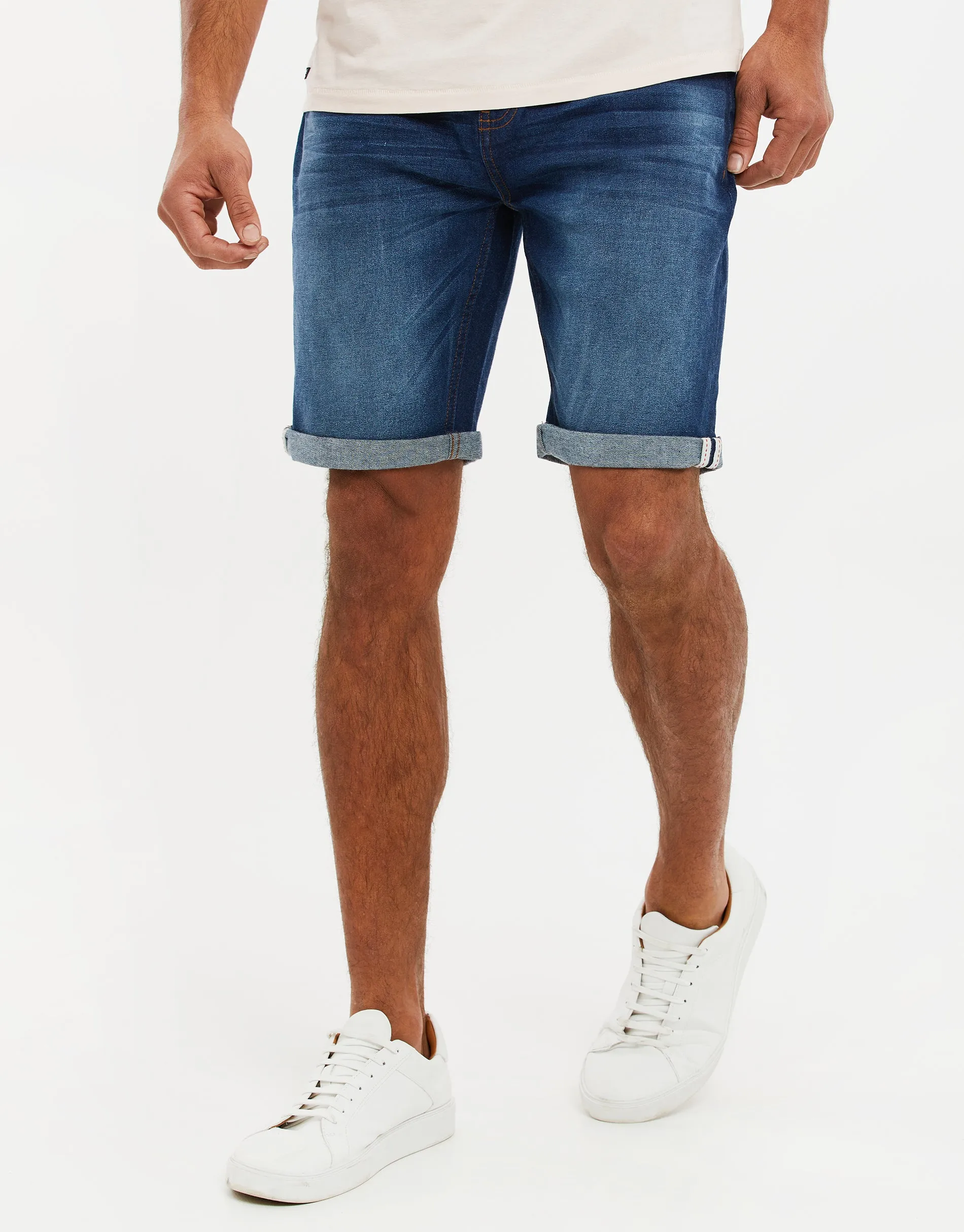 Men's Mid Wash Blue Denim Shorts sold by Threadbare