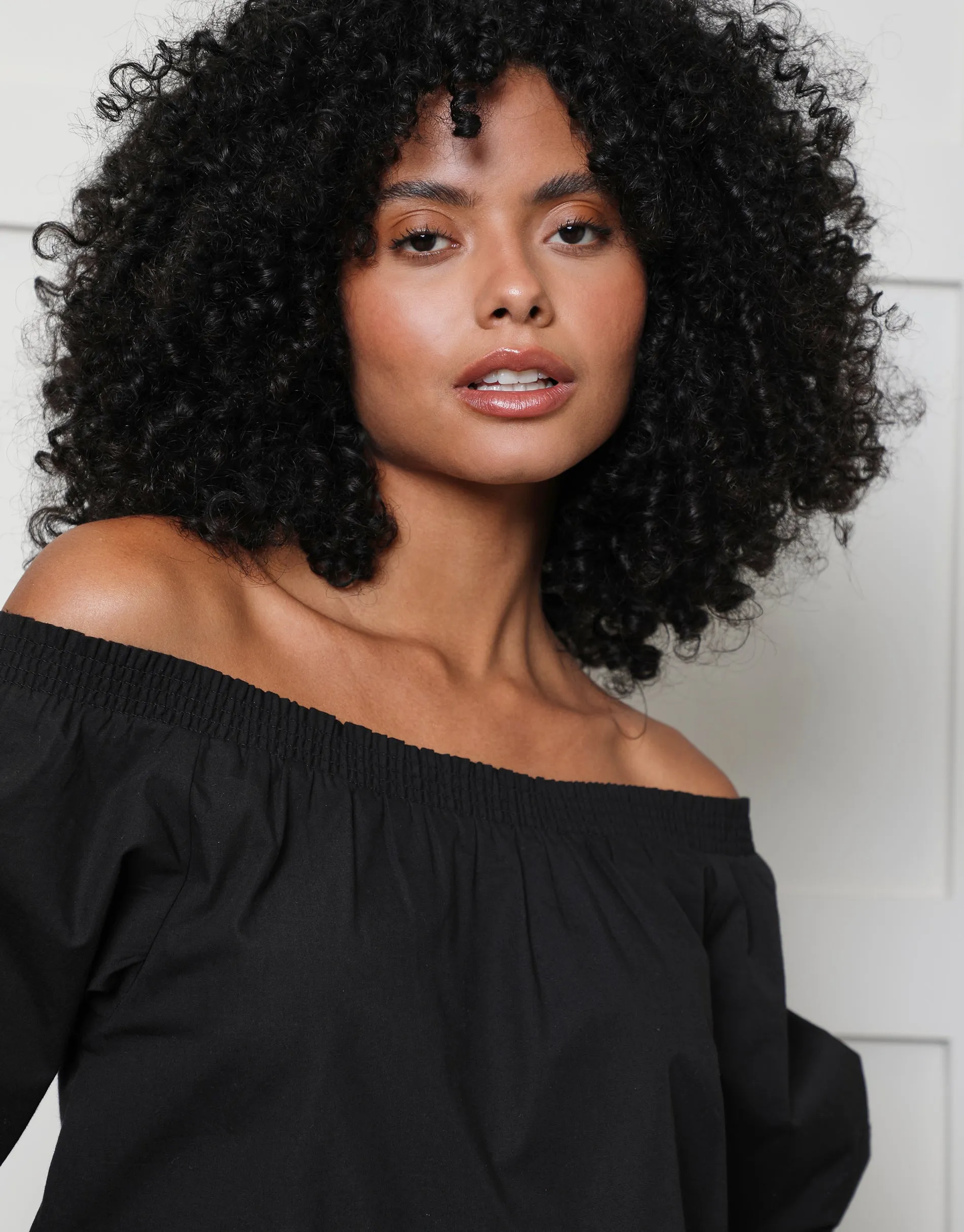 Women's Black Off the Shoulder Bardot Puff Sleeve Top sold by Threadbare product image thumbnail 4