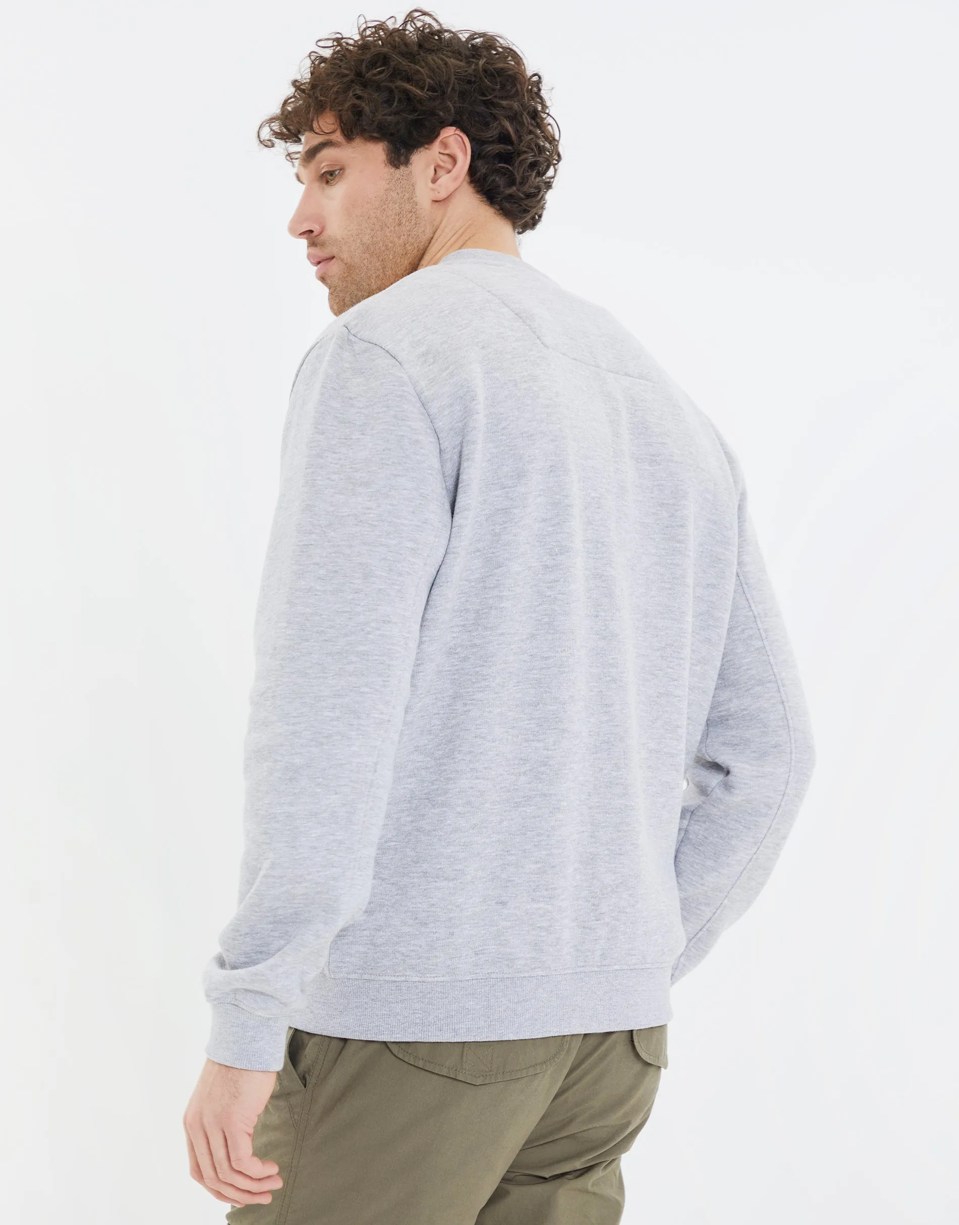 Men's Grey Marl Zip Up Fleece Varsity Jacket sold by Threadbare product image thumbnail 2