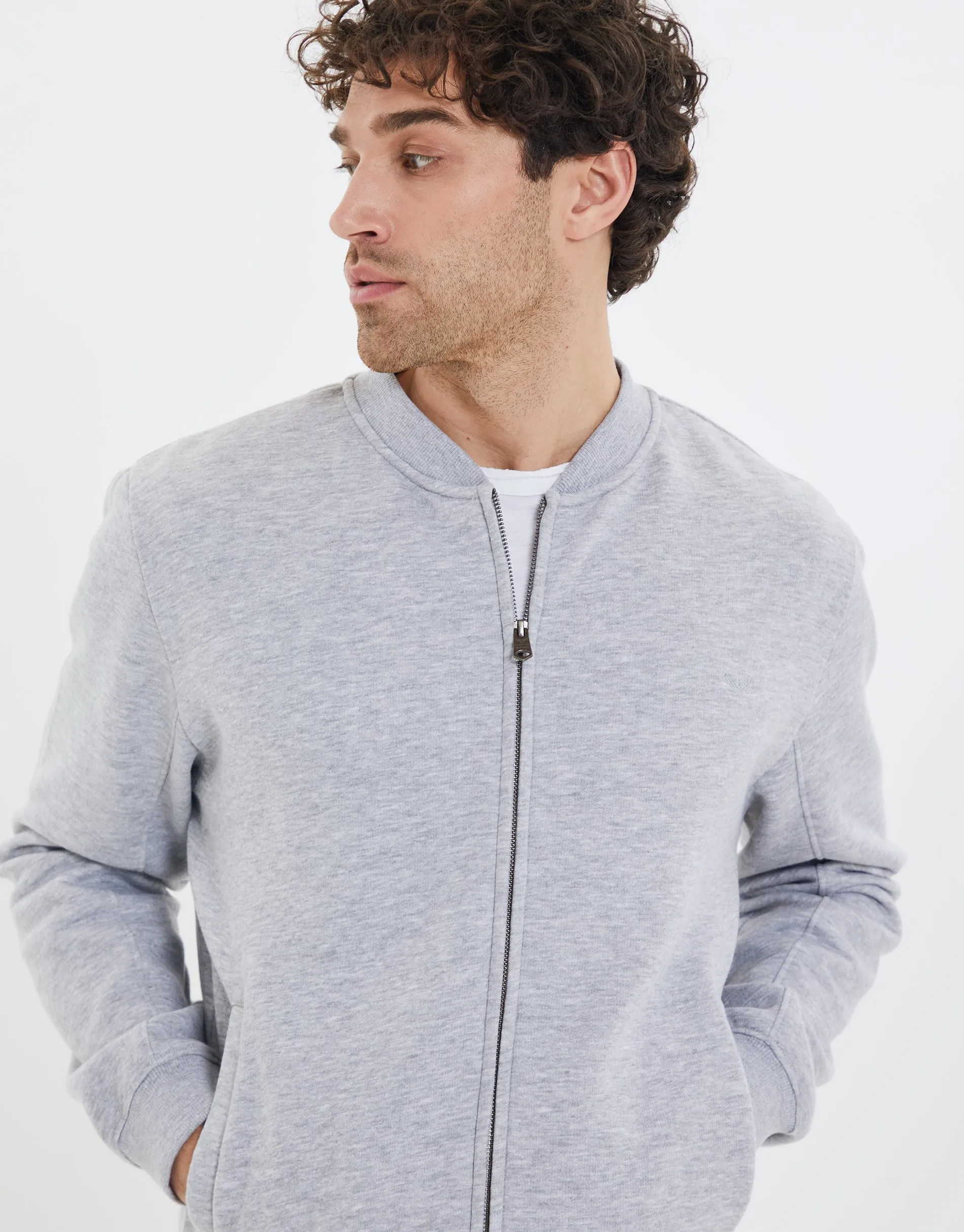 Men's Grey Marl Zip Up Fleece Varsity Jacket sold by Threadbare product image thumbnail 4