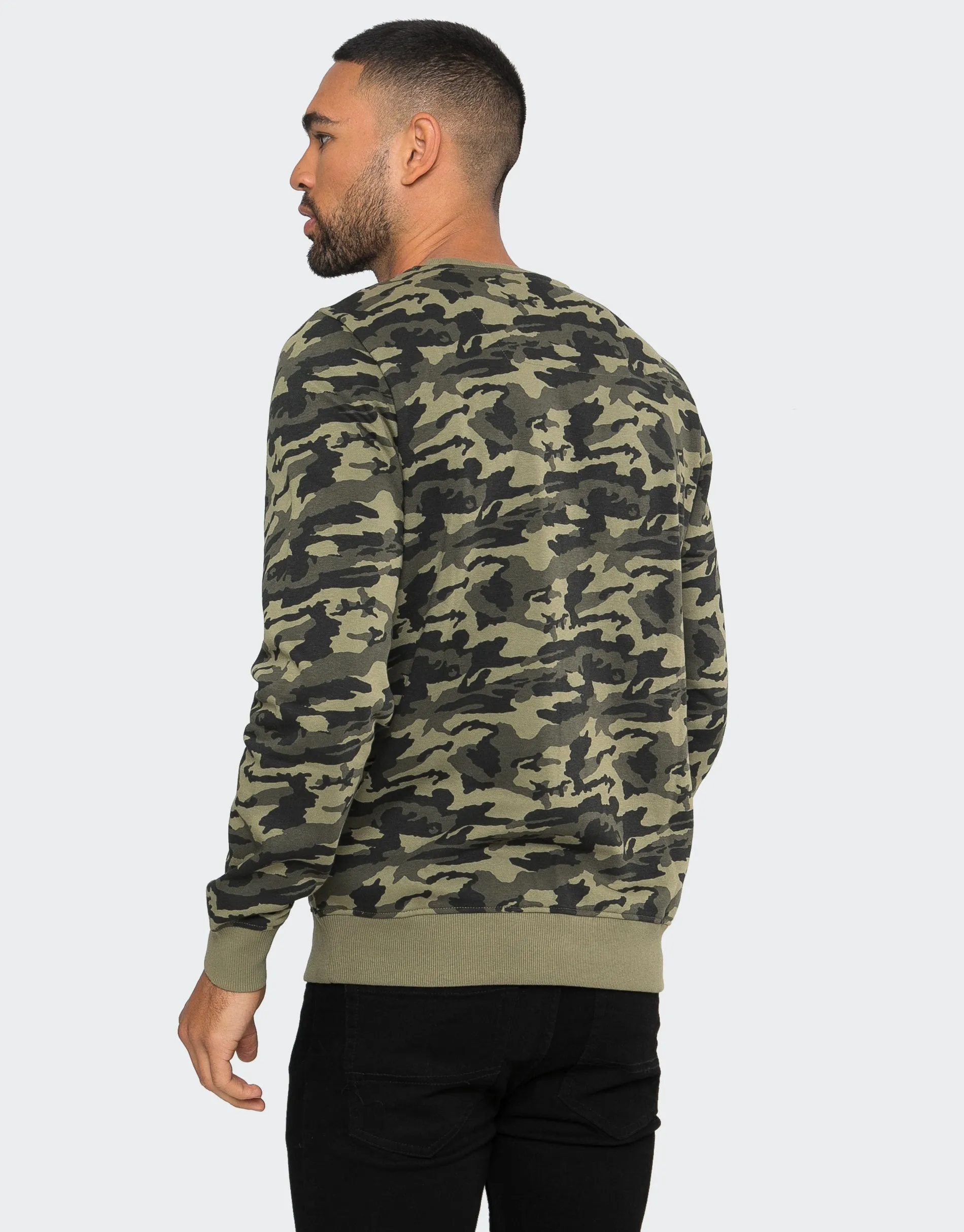Men's Khaki Camo Crew Neck Sweatshirt sold by Threadbare product image thumbnail 2