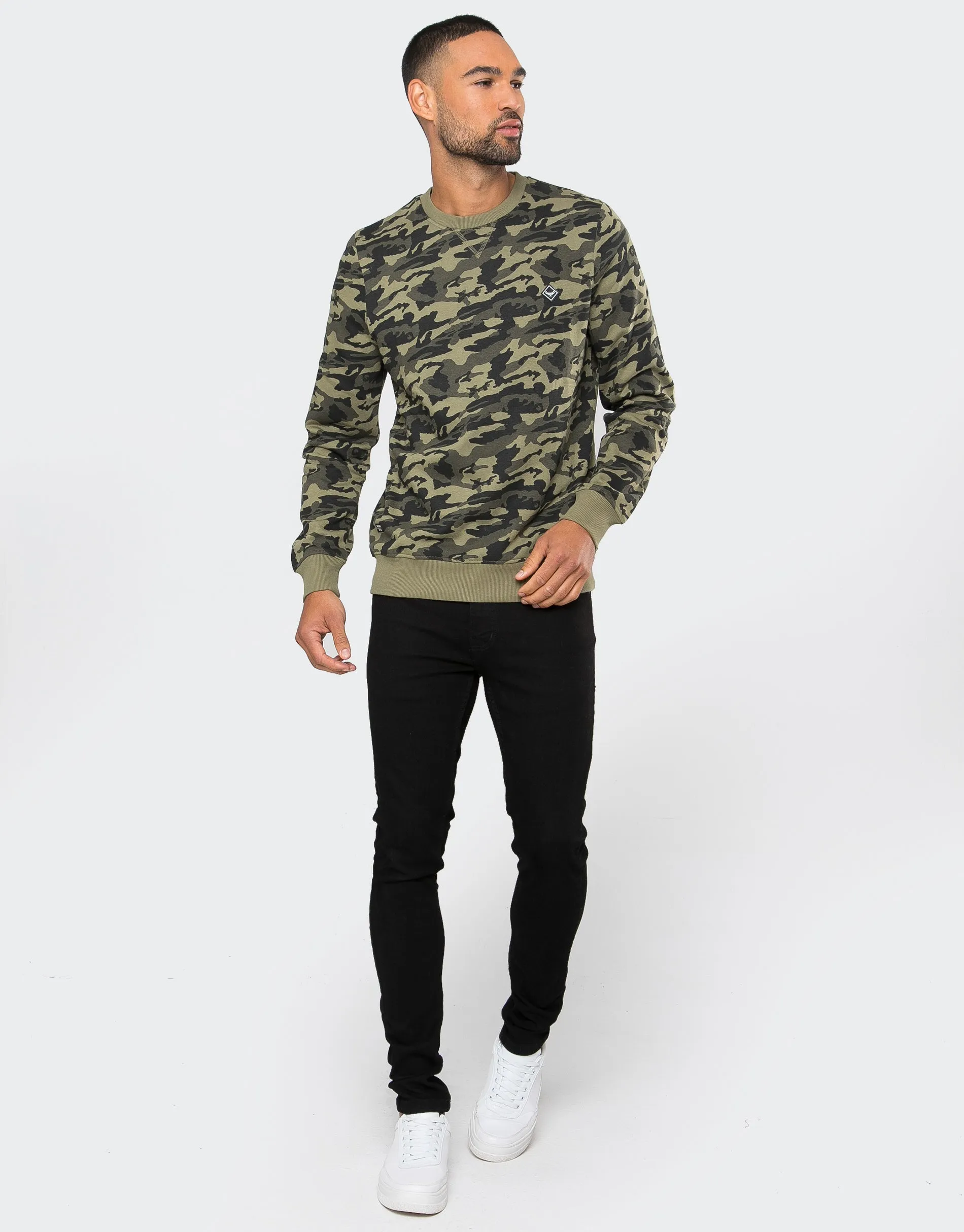 Men's Khaki Camo Crew Neck Sweatshirt sold by Threadbare product image thumbnail 3