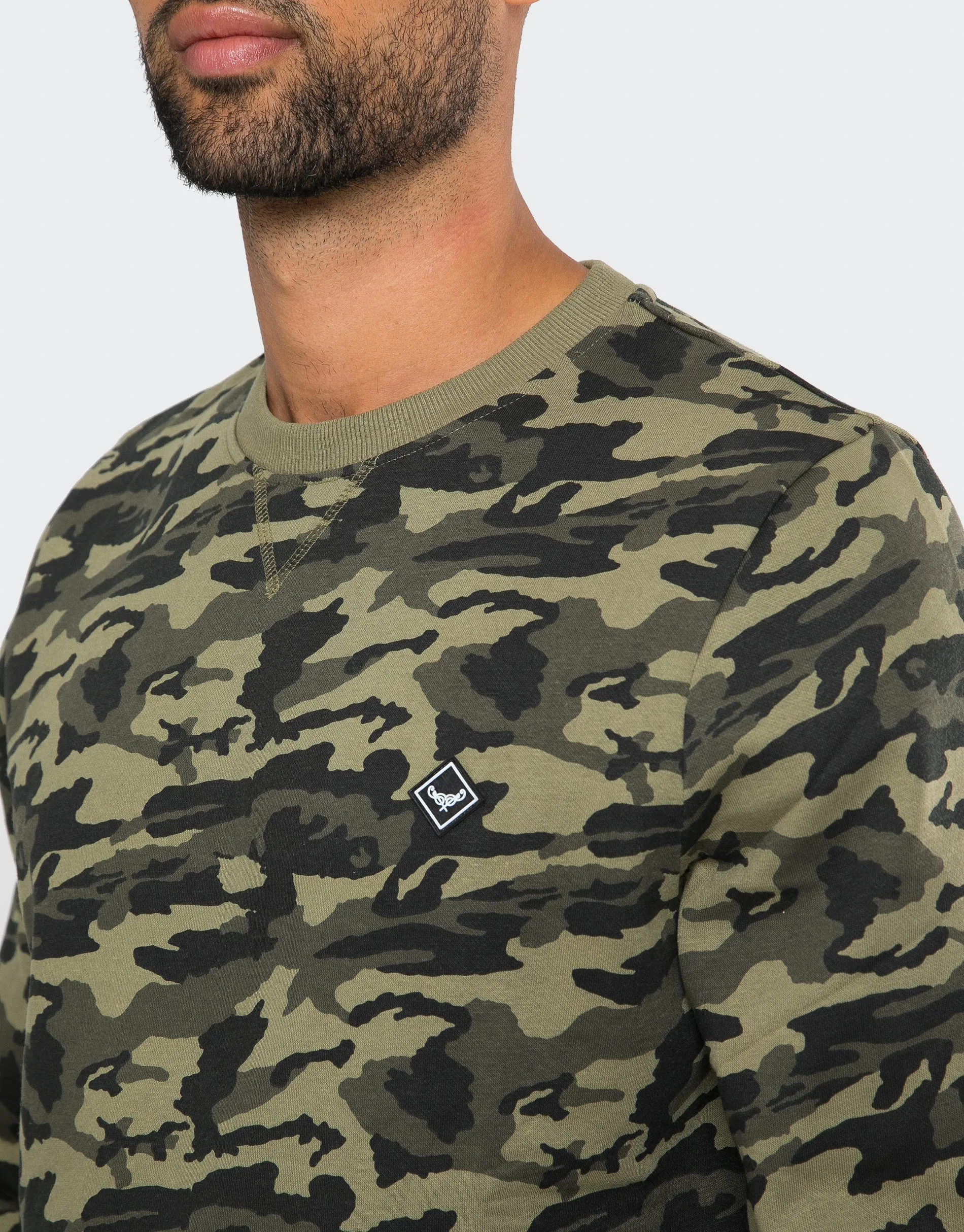 Men's Khaki Camo Crew Neck Sweatshirt sold by Threadbare product image thumbnail 4