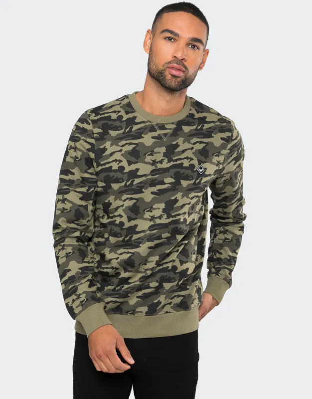 Men's Khaki Camo Crew Neck Sweatshirt sold by Threadbare