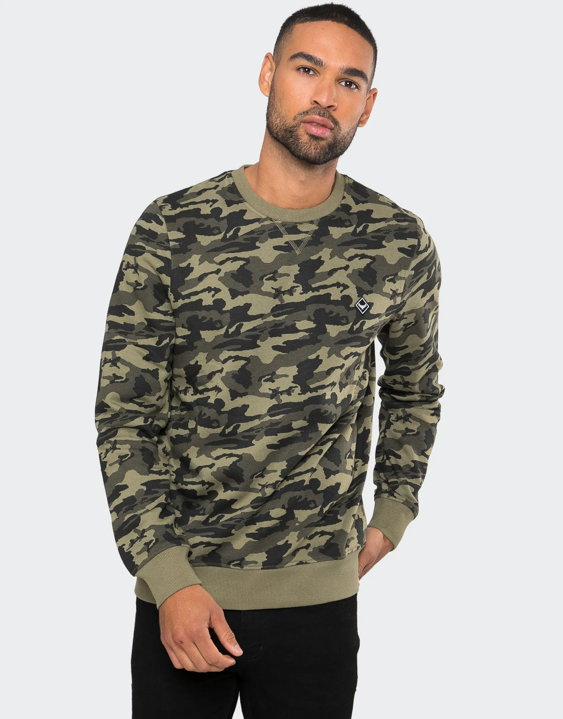Men's Khaki Camo Crew Neck Sweatshirt sold by Threadbare