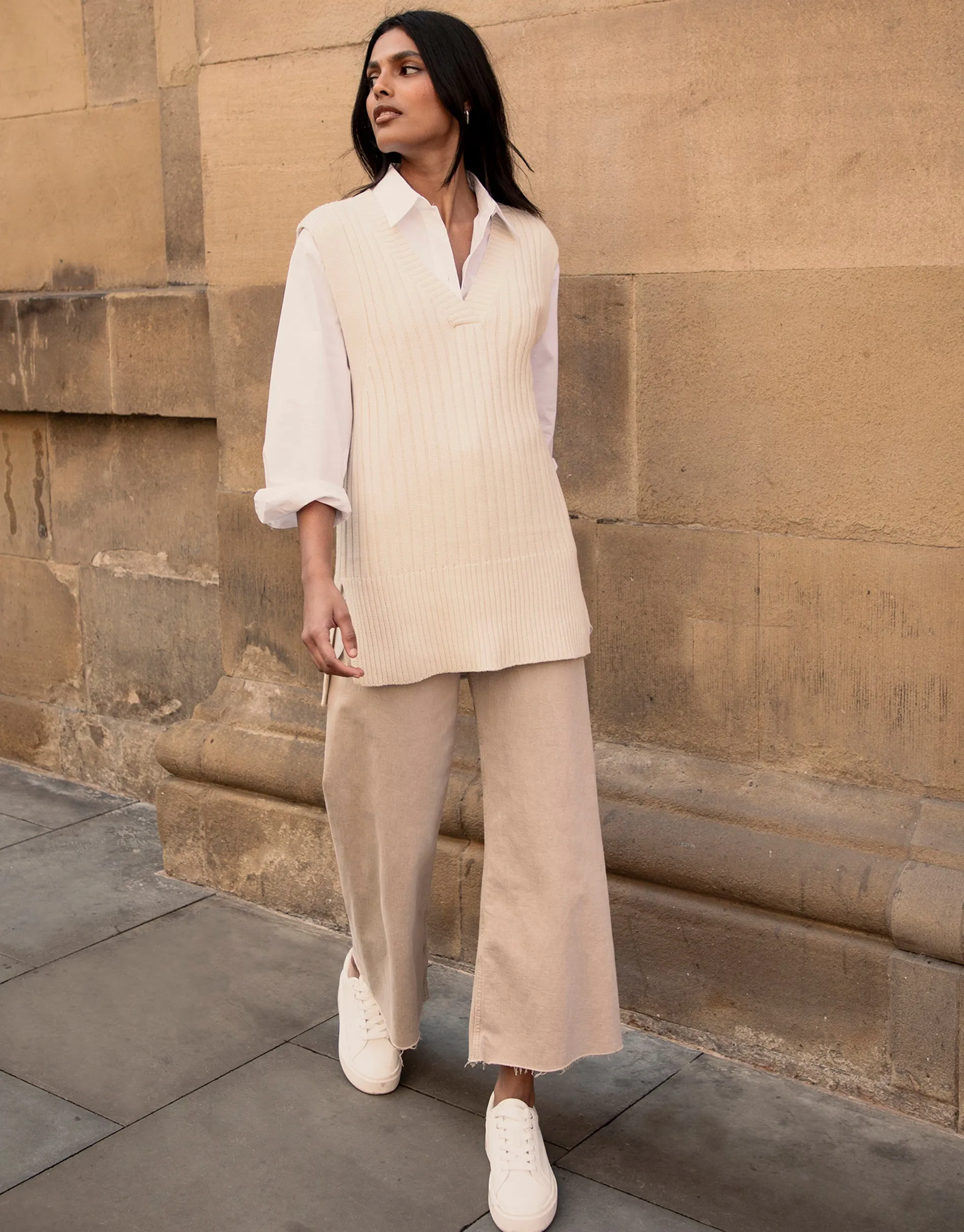 Women's Stone V-Neck Ribbed Knitted Sweater Vest sold by Threadbare product image thumbnail 4