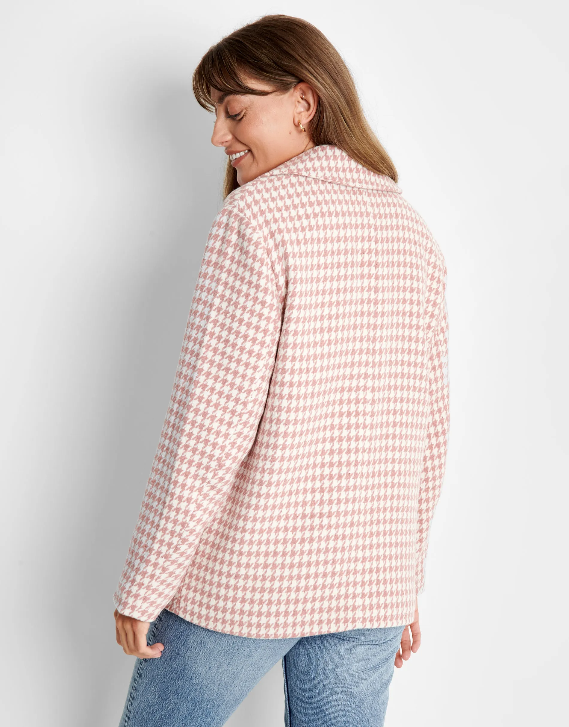 Women's Pink Dogtooth Blazer sold by Threadbare product image thumbnail 2