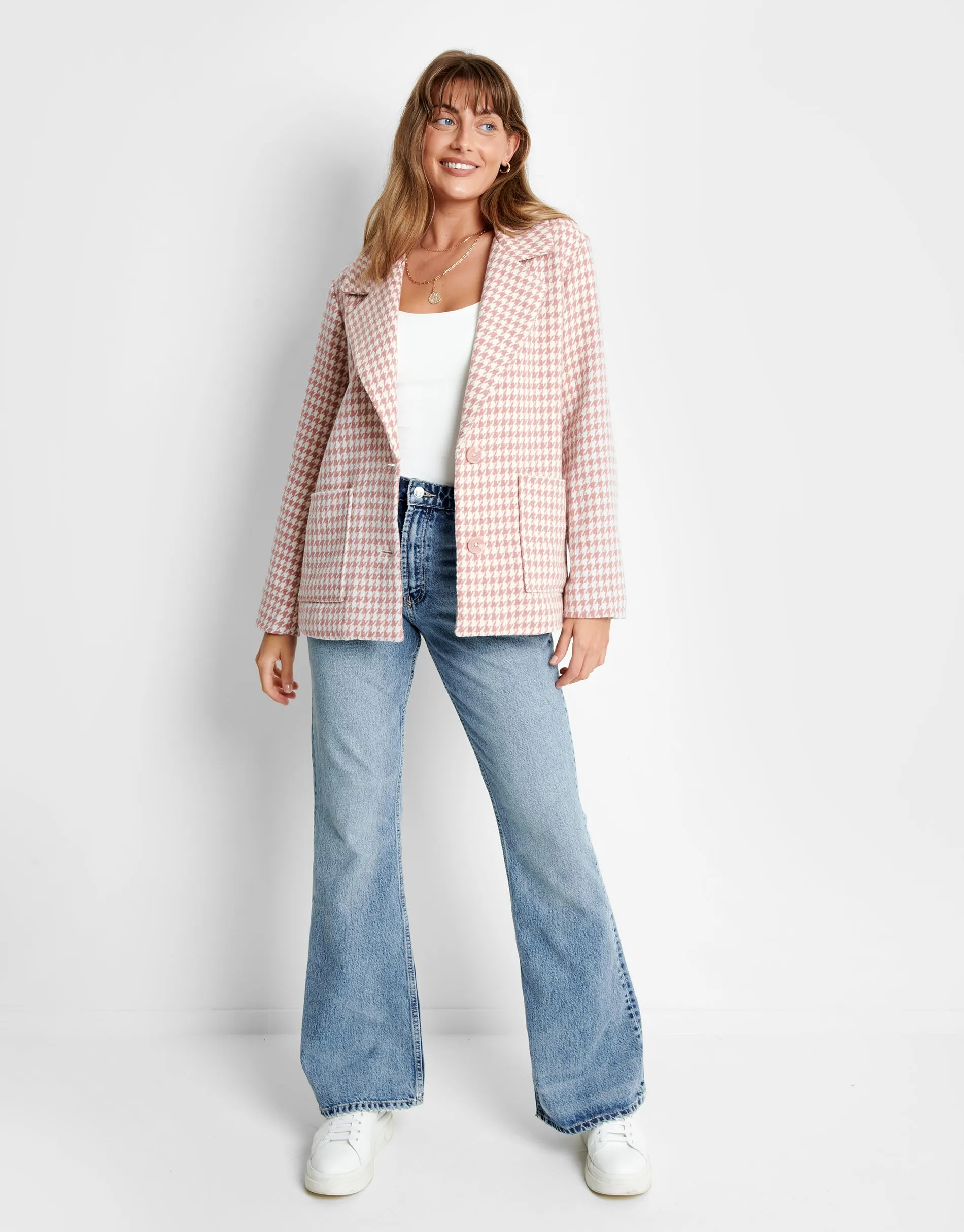 Women's Pink Dogtooth Blazer sold by Threadbare