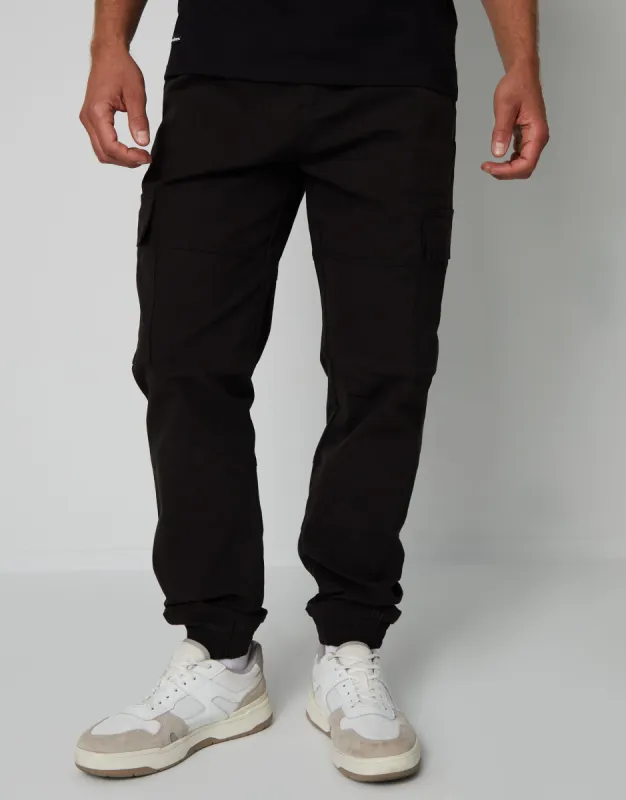 Men's Black Jogger Style Cargo Trousers sold by Threadbare