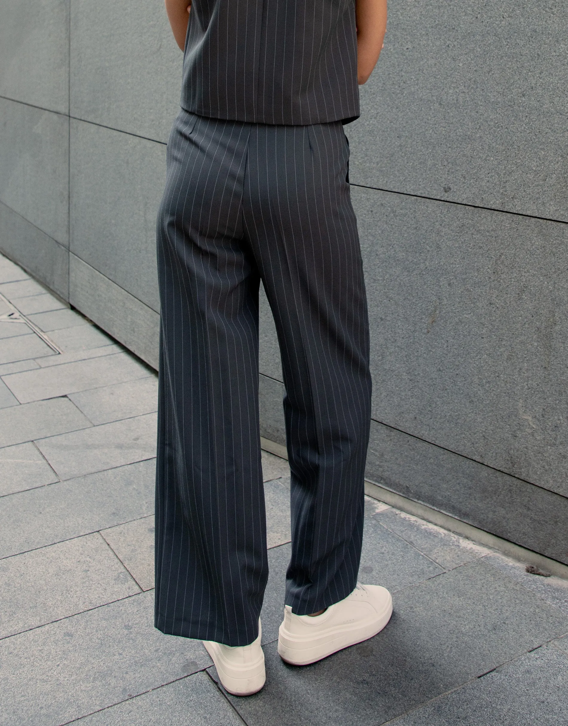 Women's Charcoal Pinstripe Wide Leg Tailored Trousers sold by Threadbare product image thumbnail 2